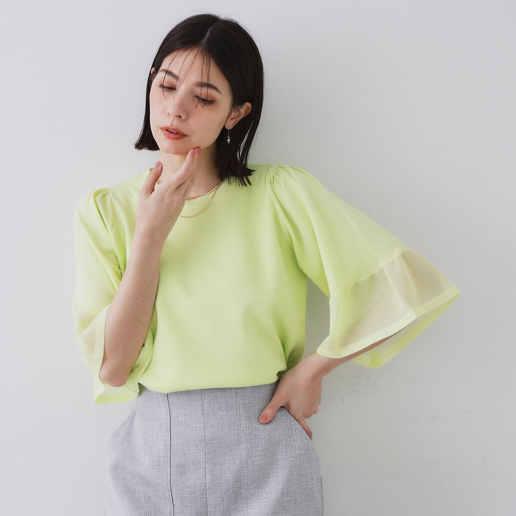 OPAQUE.CLIP「《5色展開》シアーフレアスリーブニット【洗濯機洗い可】」|ニット・セーター|