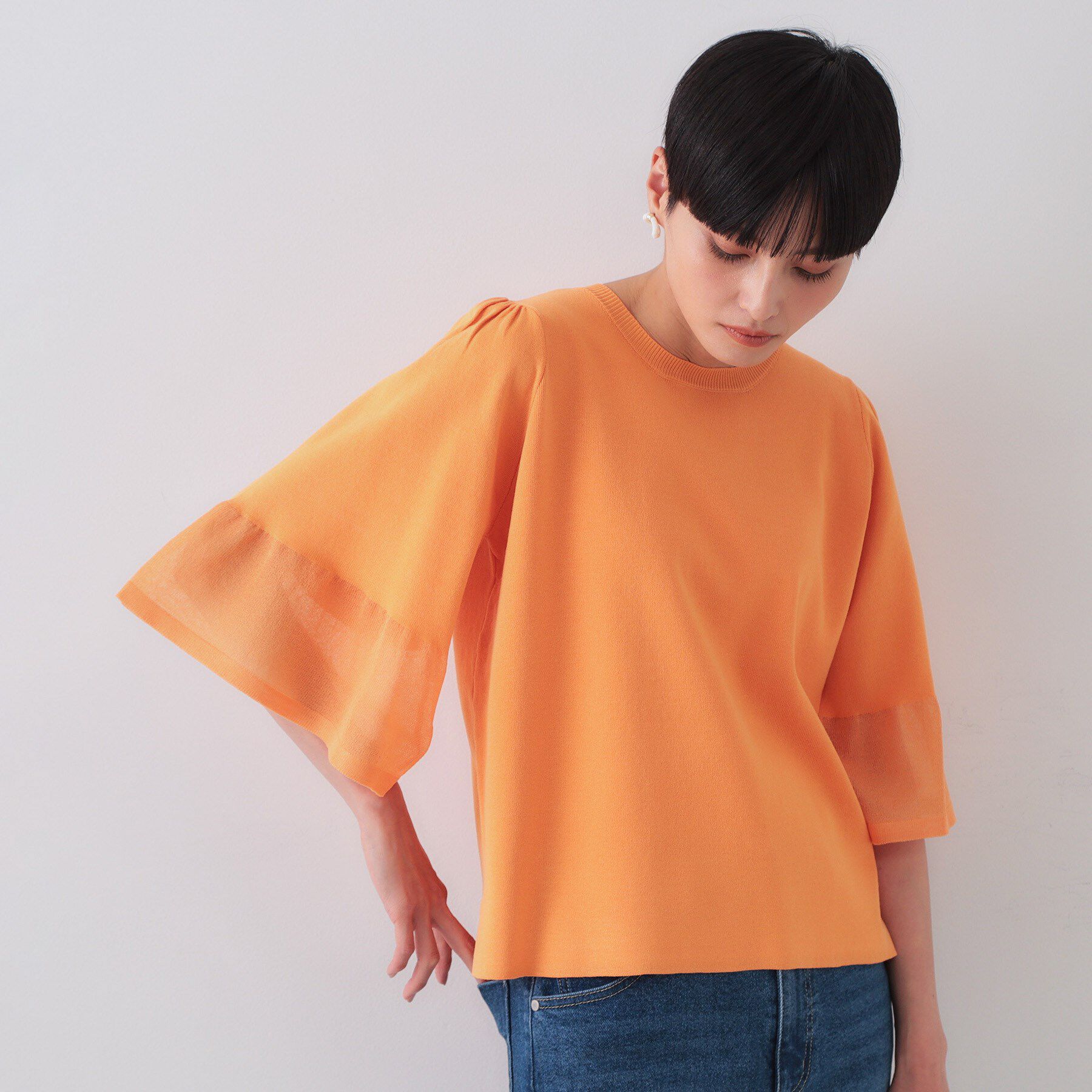 OPAQUE.CLIP「《5色展開》シアーフレアスリーブニット【洗濯機洗い可】」|ニット・セーター|