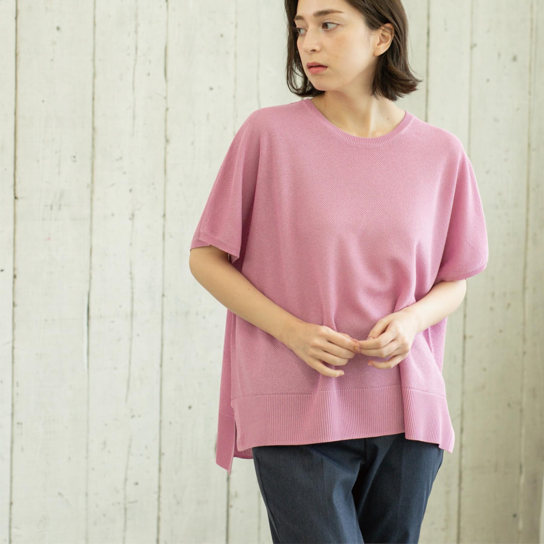 OPAQUE.CLIP「《5色展開/S-LLサイズ》リラクシーメッシュニット【洗濯機洗い可】」|ニット・セーター|