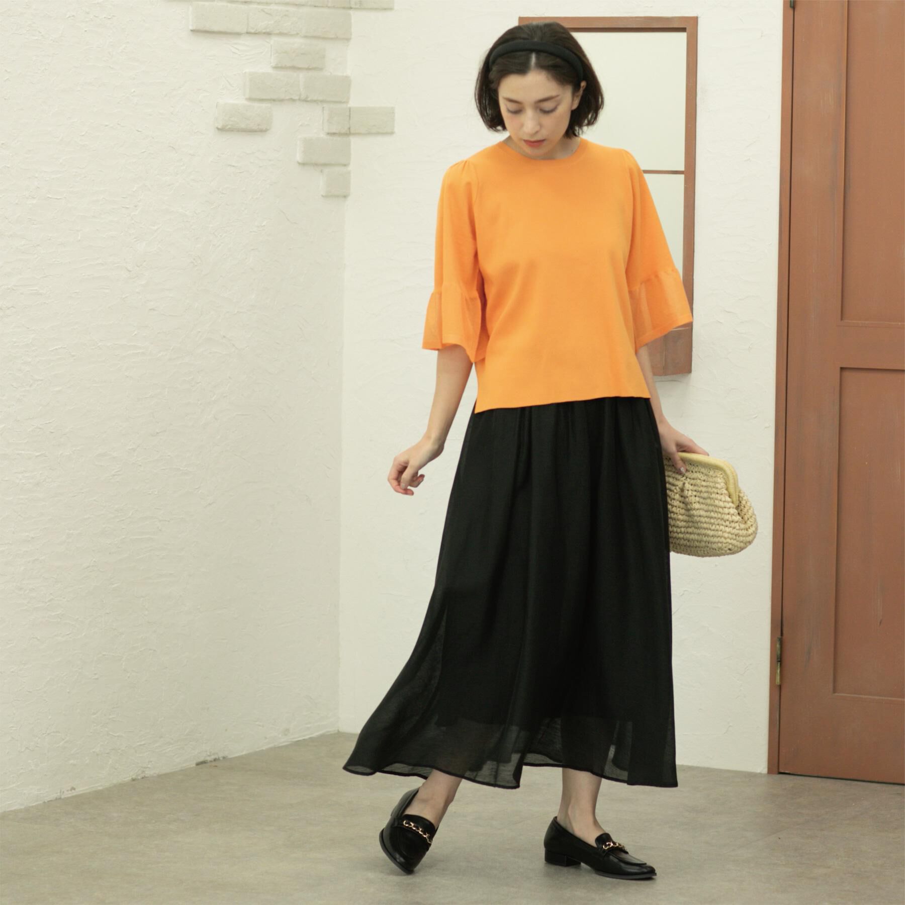 OPAQUE.CLIP「麻混シアーギャザーフレアスカート【洗濯機洗い可】」|スカート|