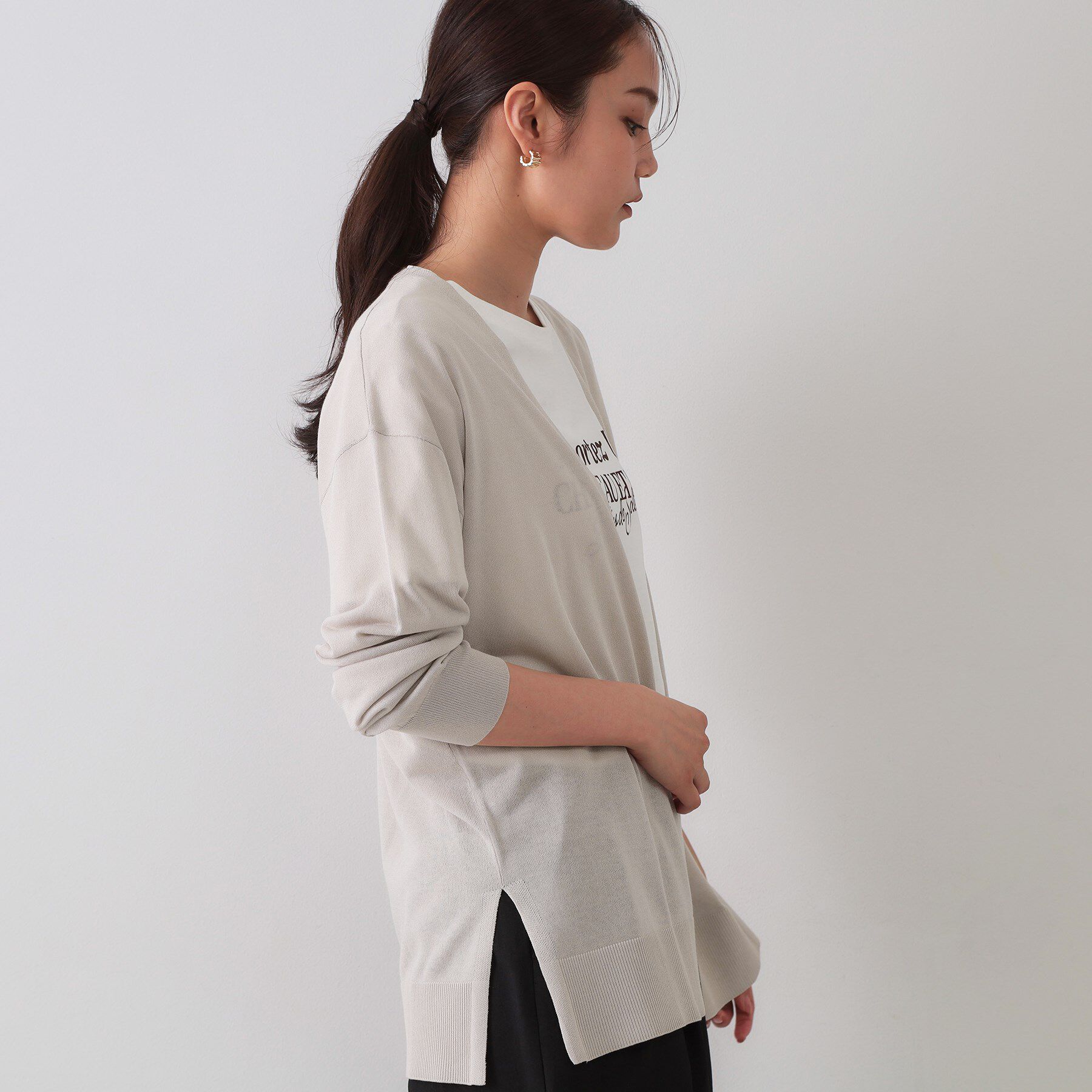 OPAQUE.CLIP「ミドル丈トッパーニットカーディガン【洗濯機洗い可/接触冷感/抗ピル】」|カーディガン|