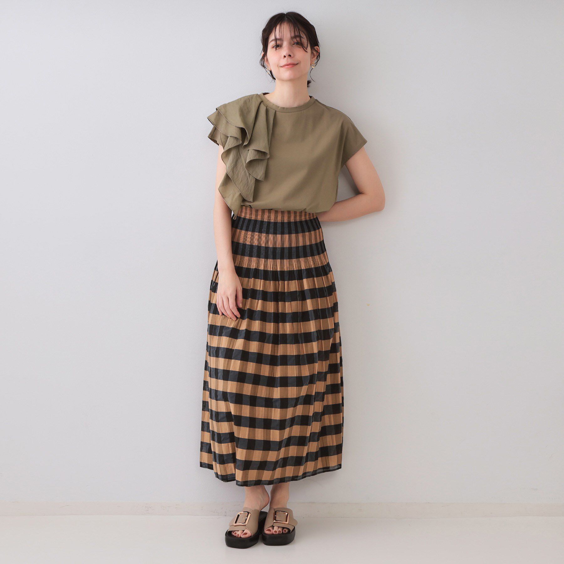 OPAQUE.CLIP「ショルダーフリルドッキングカットソー【洗濯機洗い可】」|Tシャツ・カットソー|