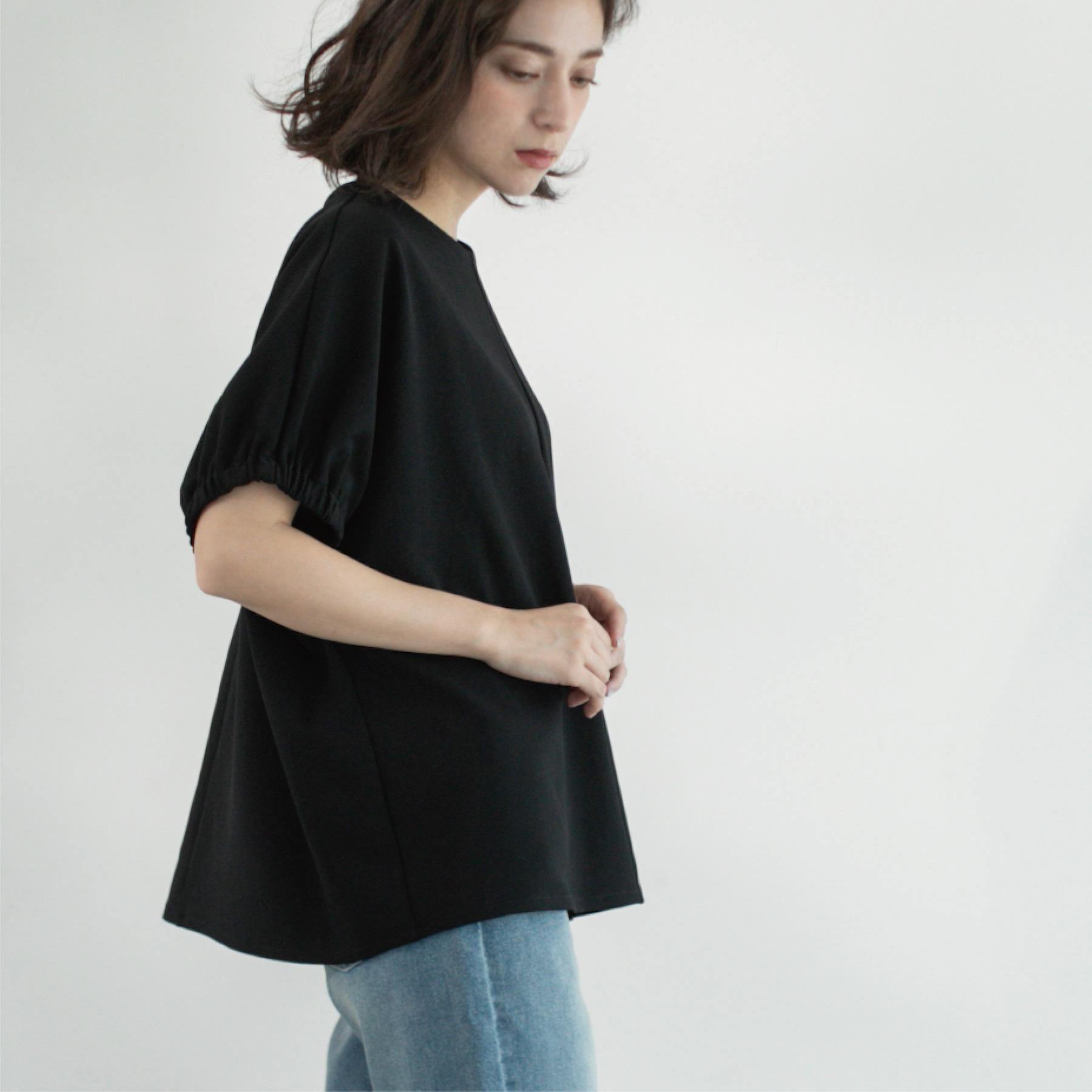 OPAQUE.CLIP「ギャザードルマンスリーブトップス【UV/吸水速乾/洗濯機洗い可】」|Tシャツ・カットソー|ブラック(019)