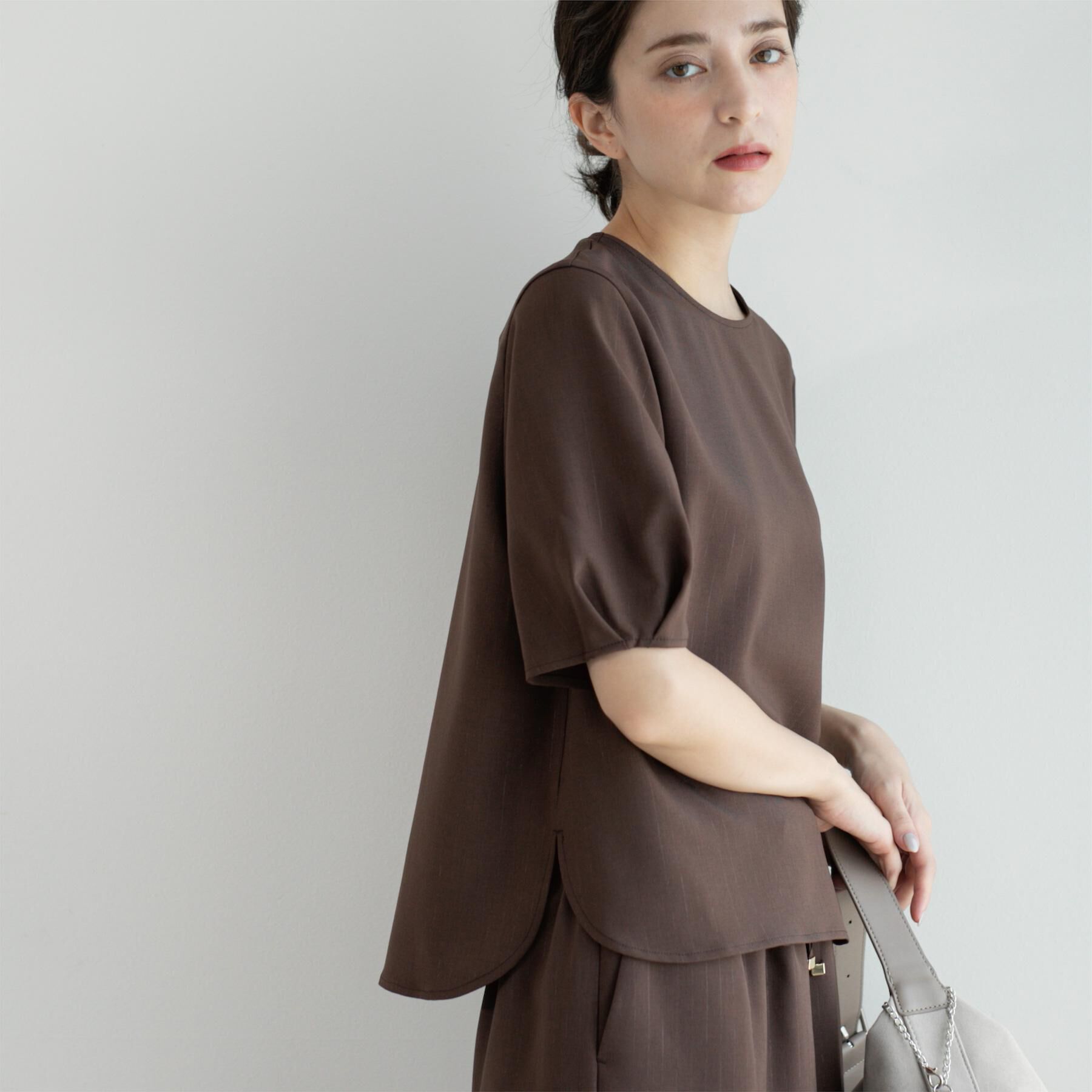 OPAQUE.CLIP「ラメストライプタックスリーブブラウス/セットアップ可【洗濯機洗い可/防シワ/吸水速乾】」|シャツ・ブラウス|ブラウン(343)