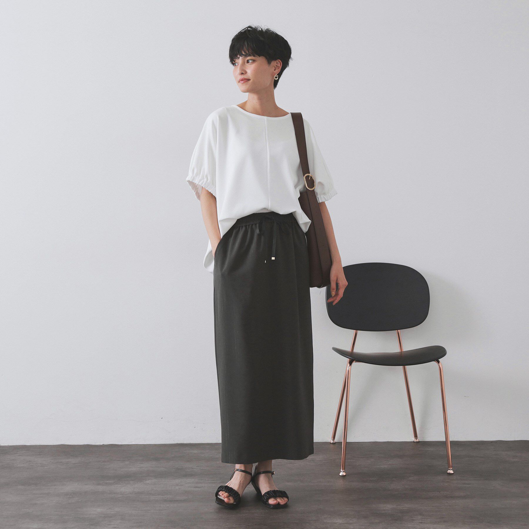 OPAQUE.CLIP「ラメストライプイージーナロースカート/セットアップ可【洗濯機洗い可/防シワ/吸水速乾】」|スカート|