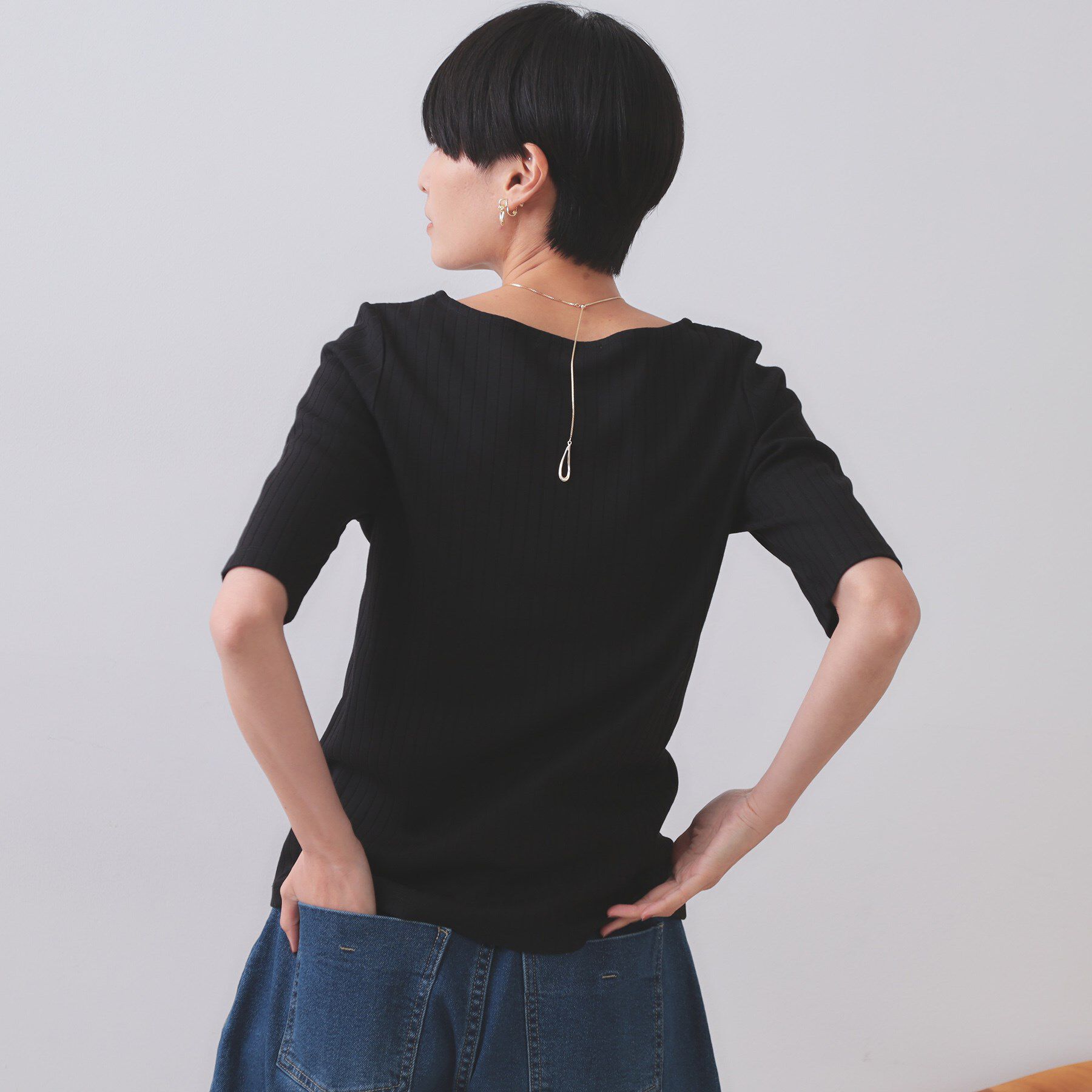 OPAQUE.CLIP「汗染み防止 ボートネックリブカットソー【洗濯機洗い可/抗ピル】」|Tシャツ・カットソー|