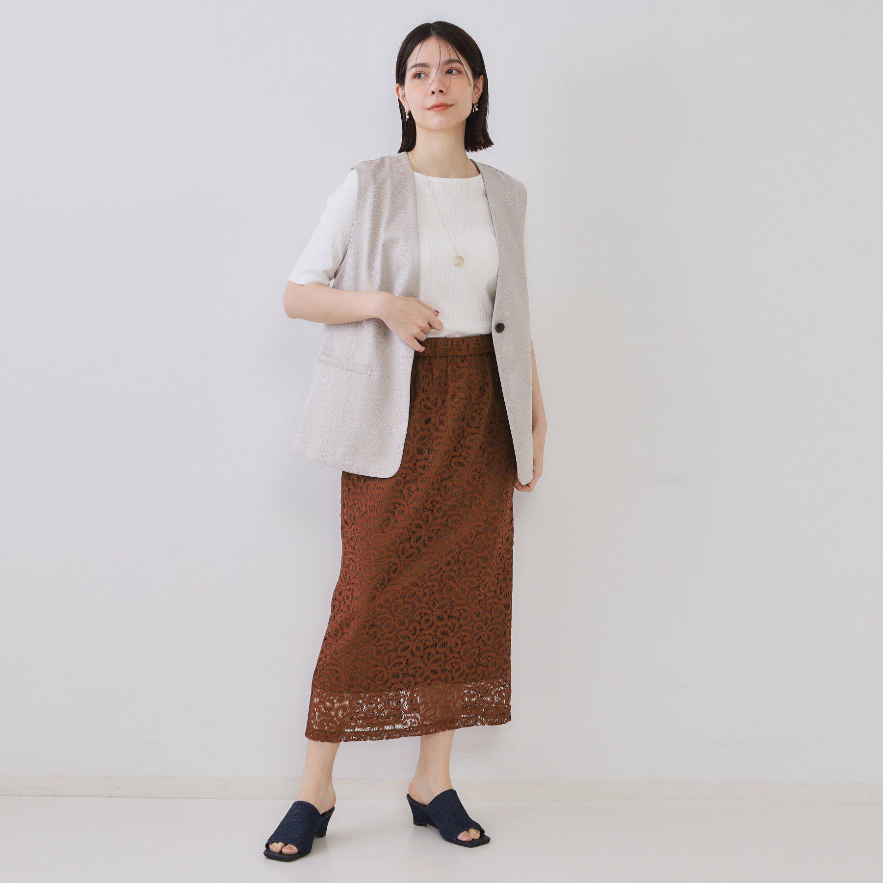 OPAQUE.CLIP「《美人百花掲載》レースイージーナロースカート【洗濯機洗い可】」|スカート|