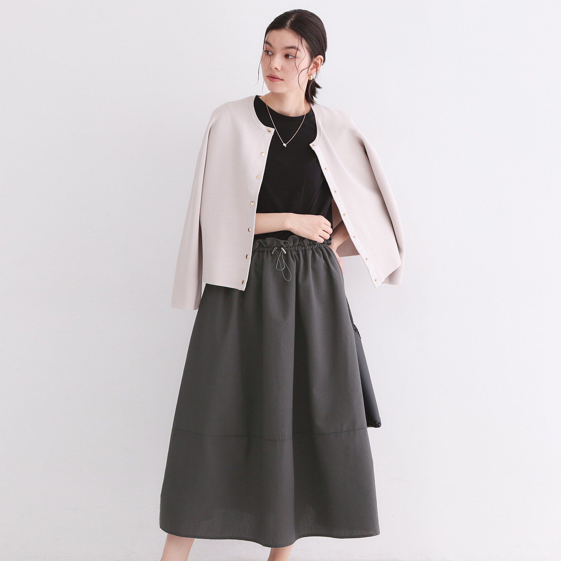 OPAQUE.CLIP「配色サッカードッキングワンピース【洗濯機洗い可】」|ワンピース|チャコールグレー(5