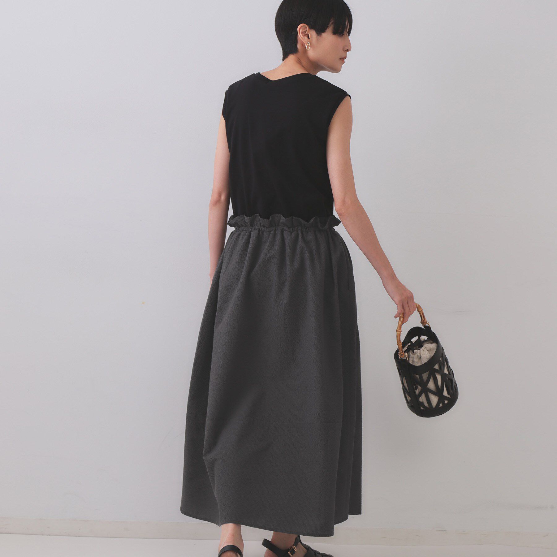 OPAQUE.CLIP「配色サッカードッキングワンピース【洗濯機洗い可】」|ワンピース|