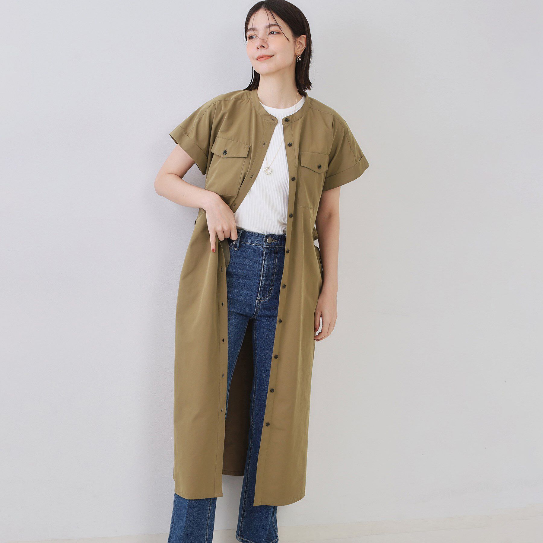 OPAQUE.CLIP「ダブルポケットシャツワンピース【洗濯機洗い可】」|ワンピース|