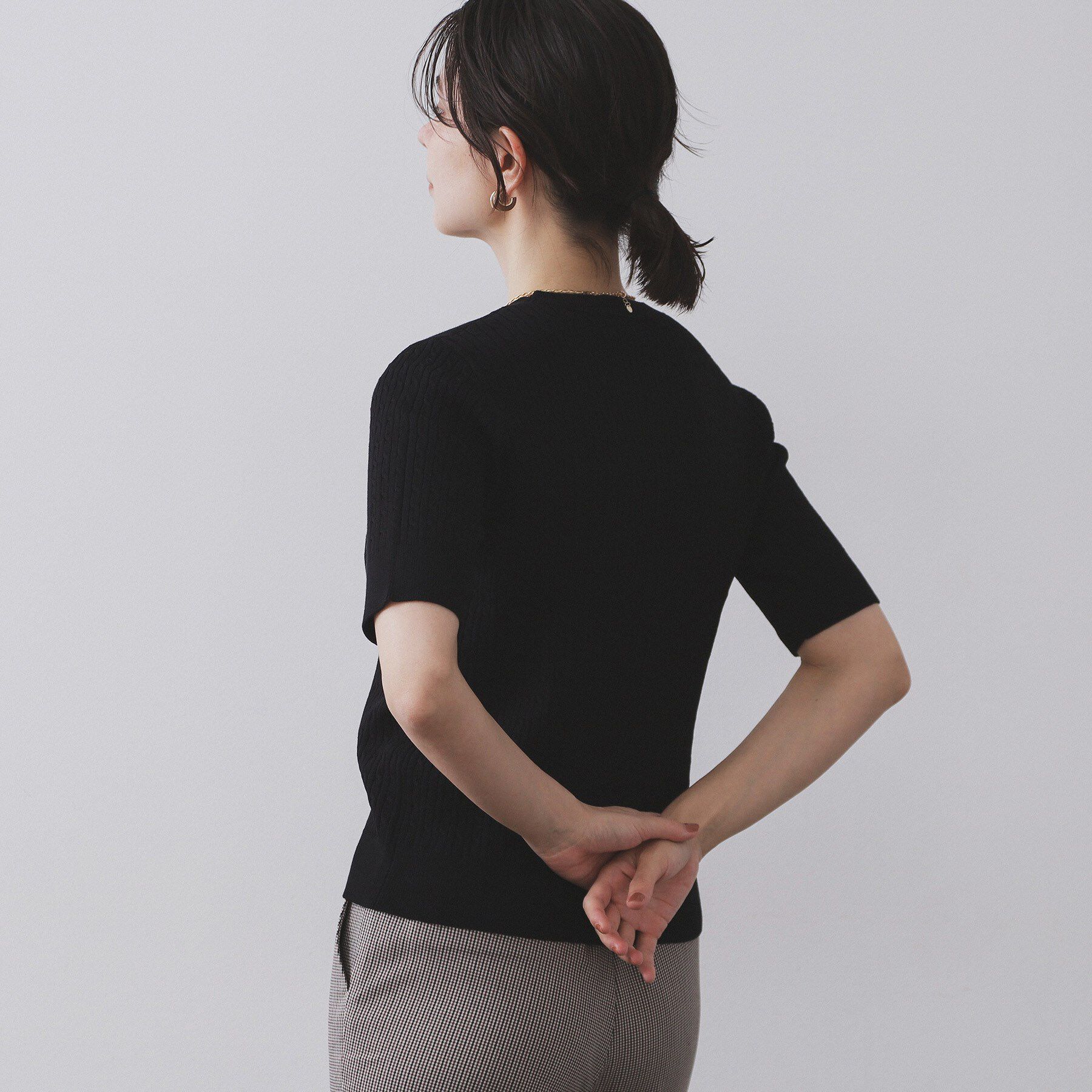 OPAQUE.CLIP「ケーブルハーフスリーブニット【UVケア/洗濯機OK】《6col/S～LL》」|ニット・セーター|