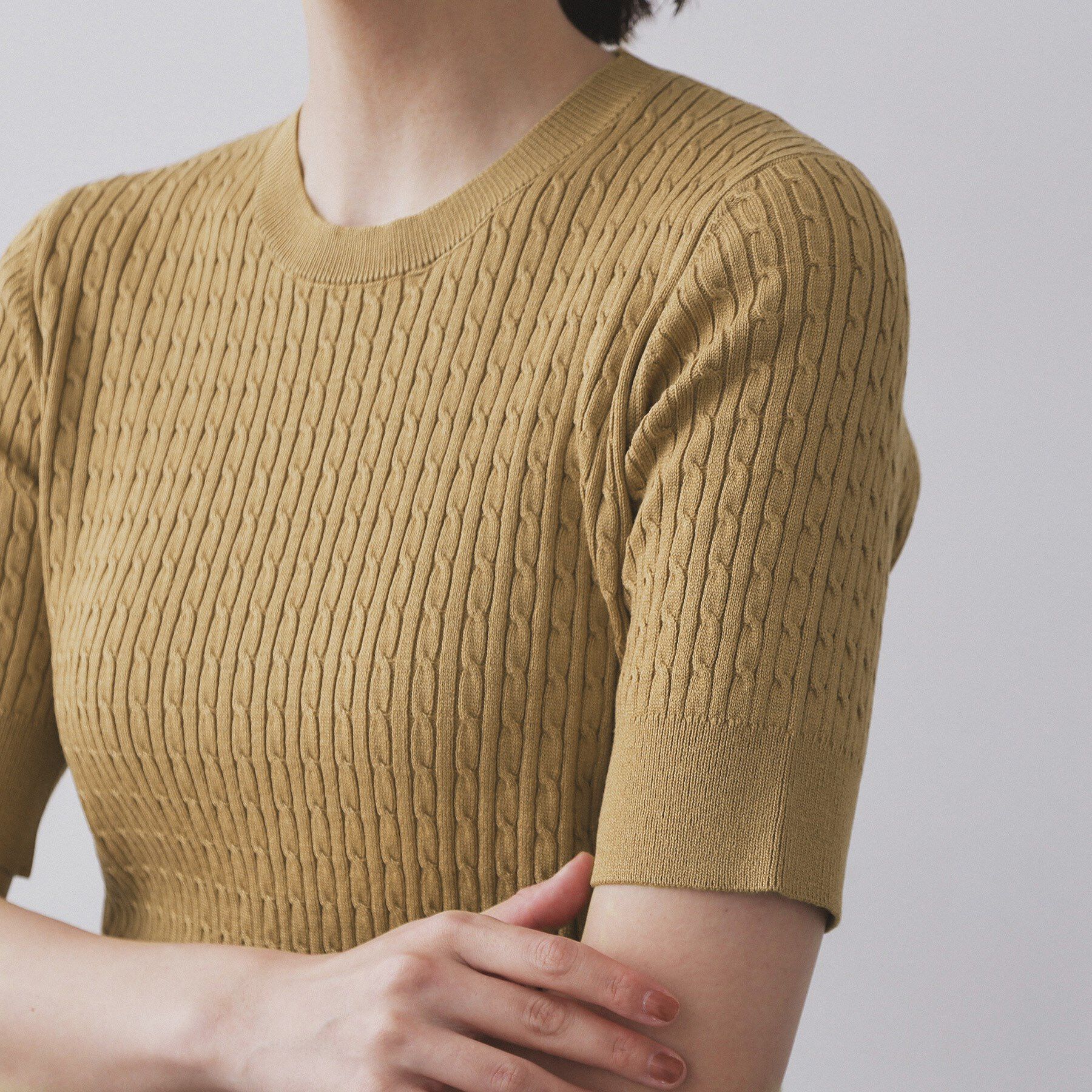 OPAQUE.CLIP「ケーブルハーフスリーブニット【UVケア/洗濯機OK】《6col/S～LL》」|ニット・セーター|