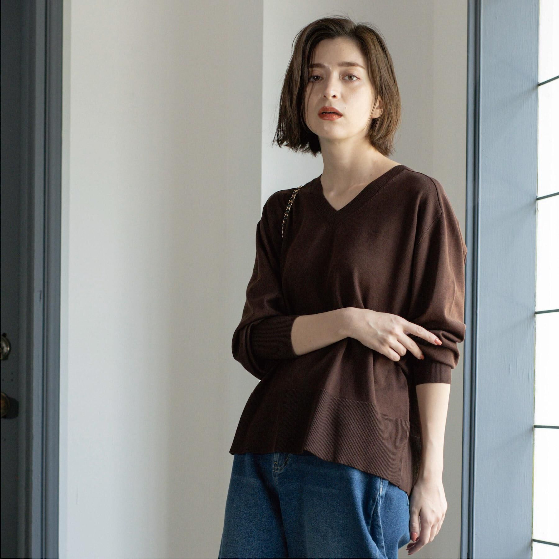 OPAQUE.CLIP「リラクシーVネックニット【洗濯機洗OK】《6col》」|ニット・セーター|