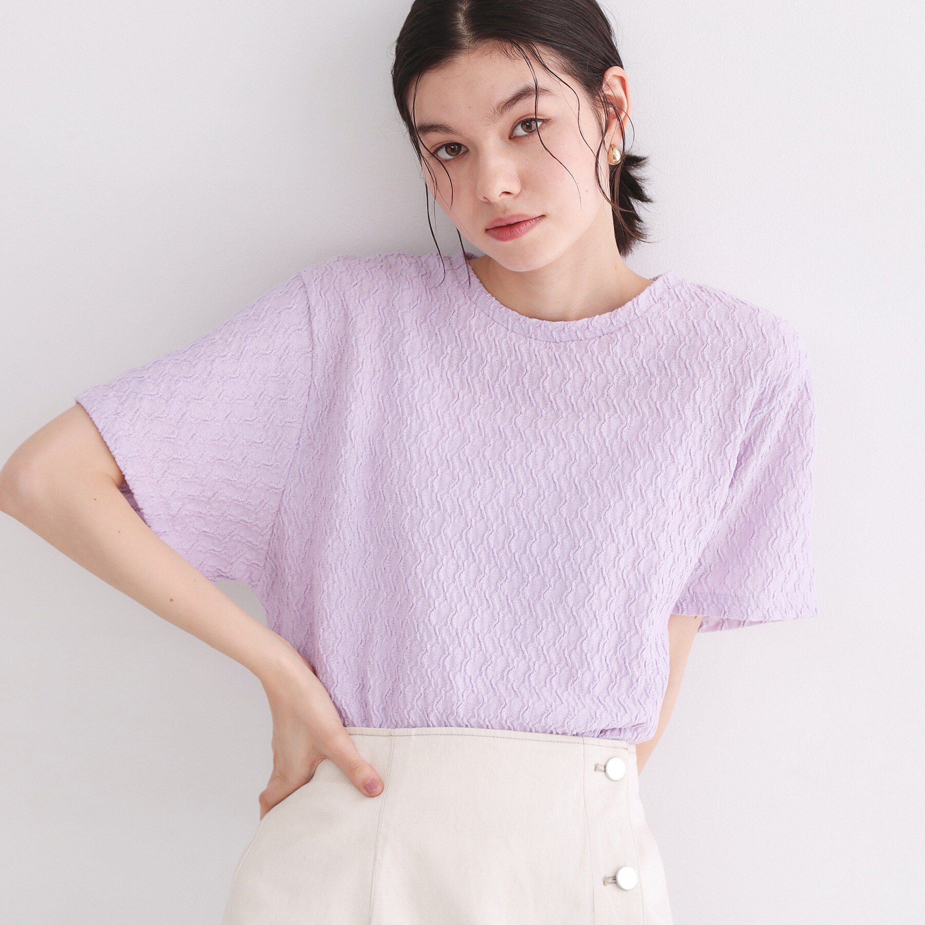 OPAQUE.CLIP「ふくれジャカードトップス【洗濯機洗い可】」|Tシャツ・カットソー|