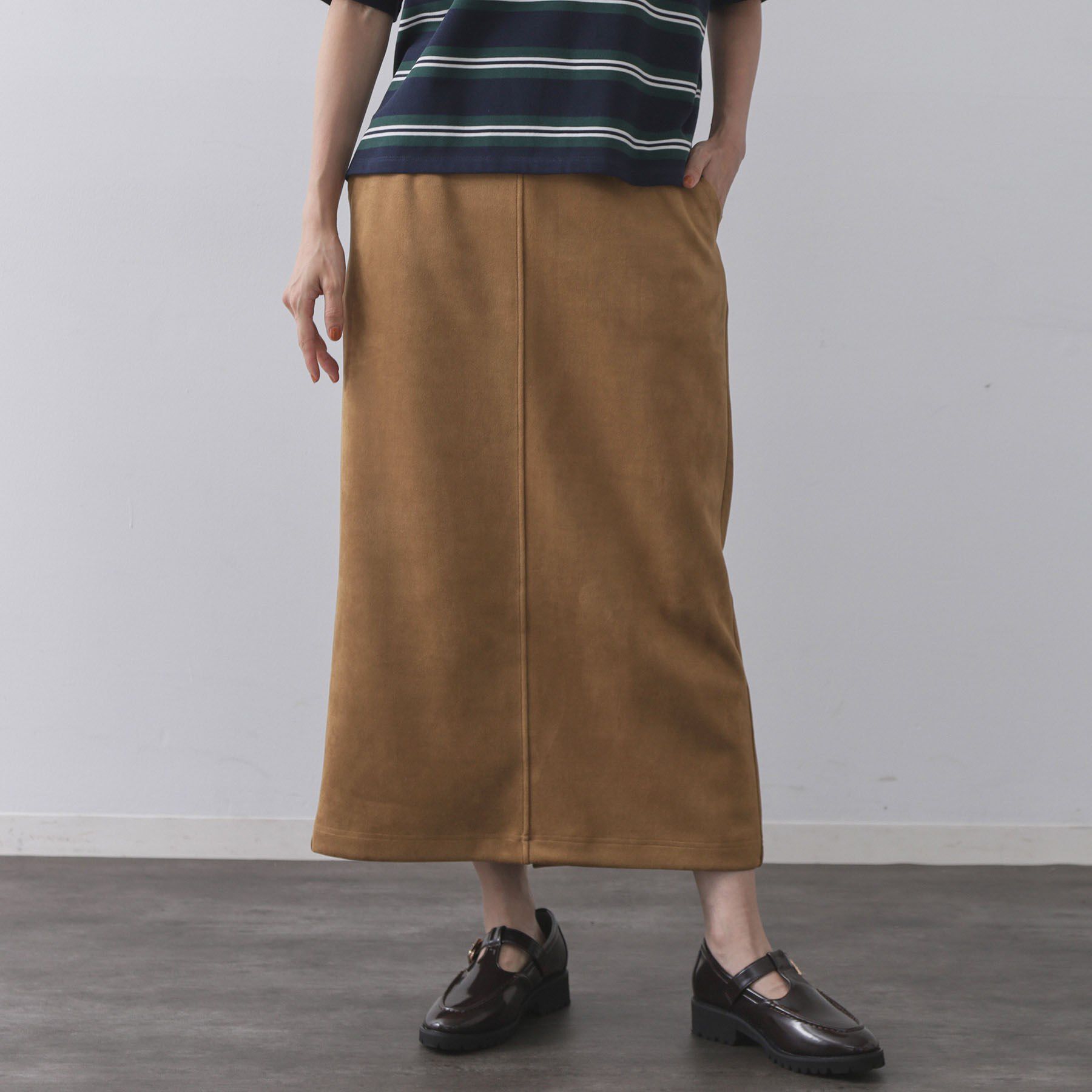 OPAQUE.CLIP「スエードライクナロースカート【洗濯機洗い可】」|スカート|キャメルブラウン(0