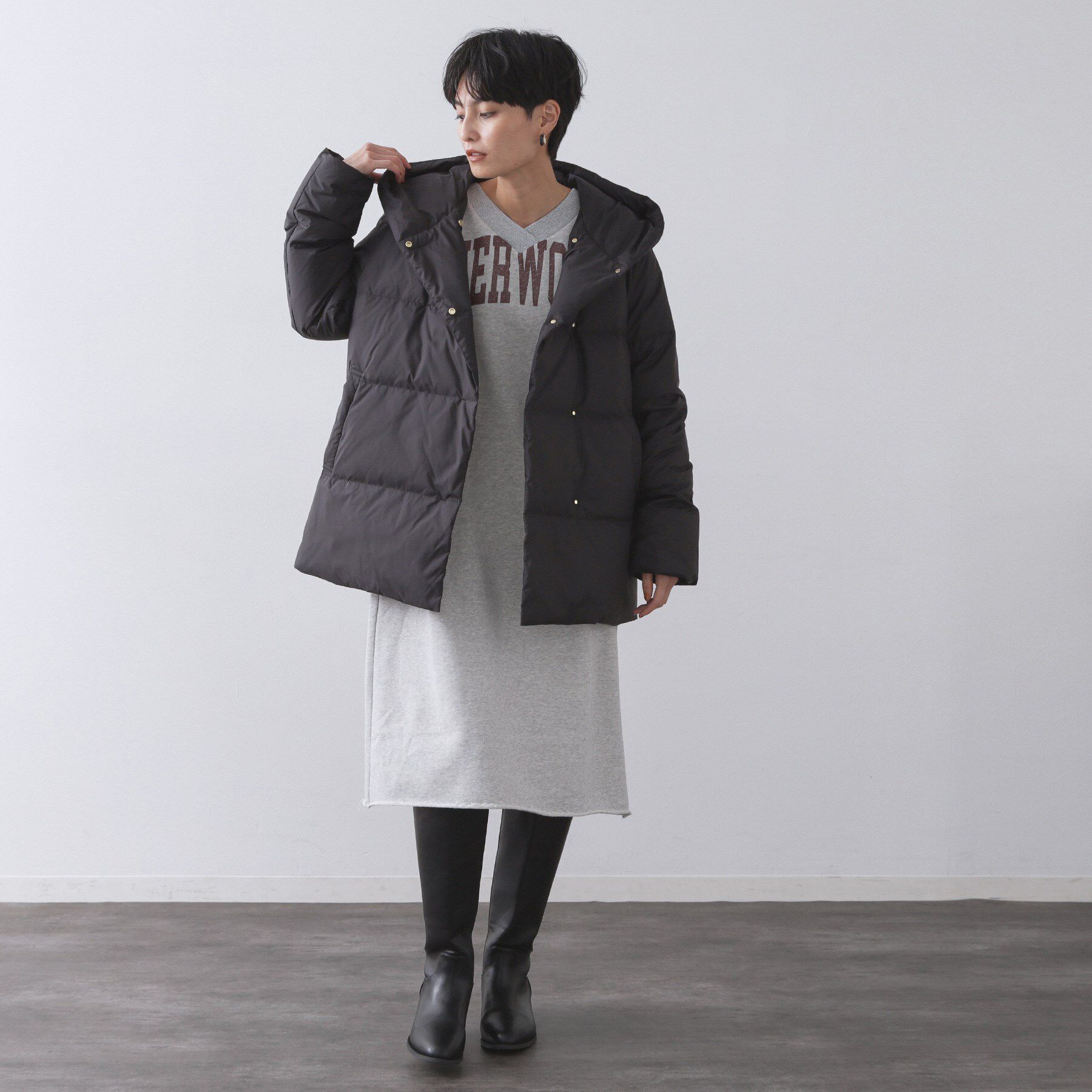 OPAQUE.CLIP「撥水フードミドルダウンコート【防風/抗菌防臭/洗濯機OK】《S～LL》」|ダウン|