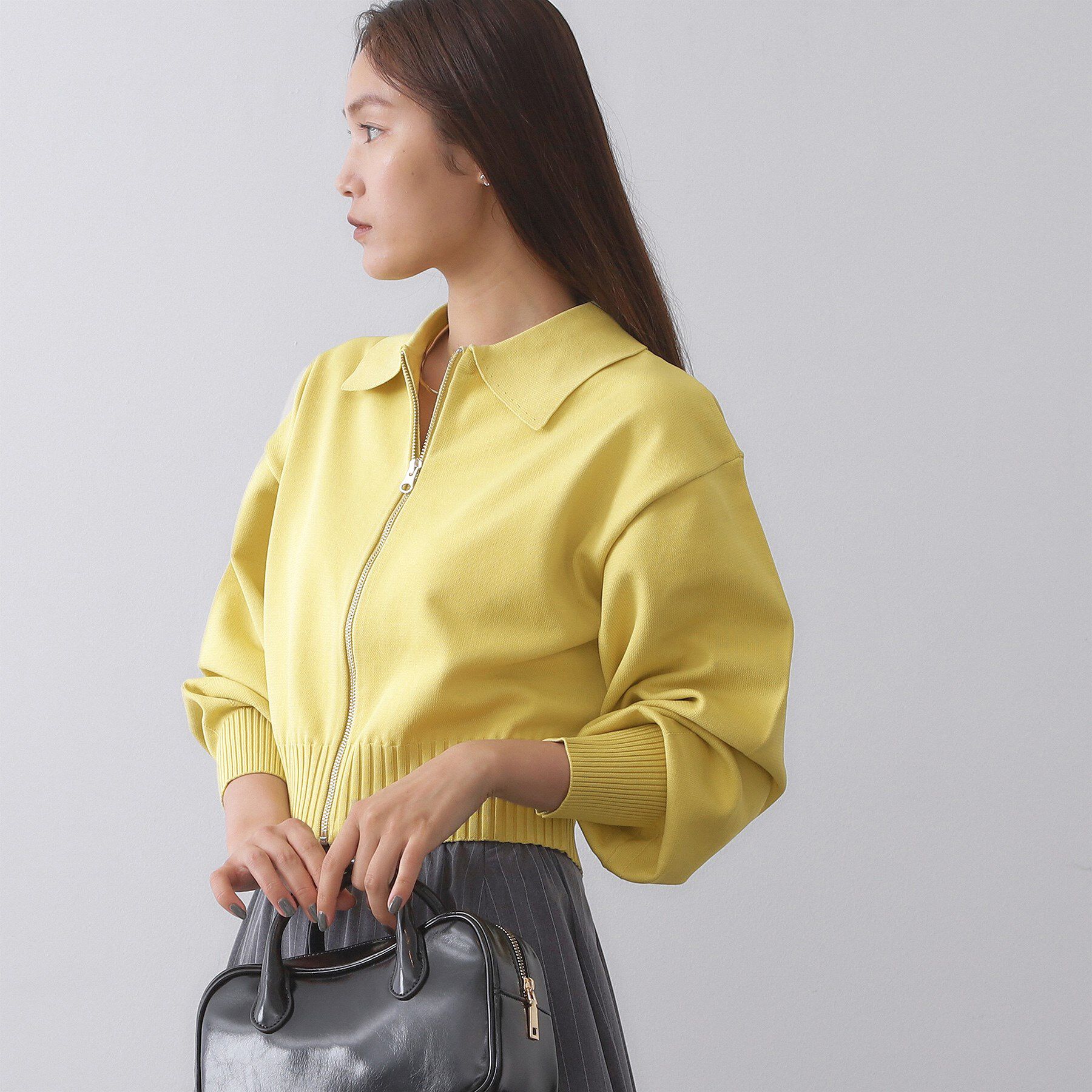 OPAQUE.CLIP「襟付きZIPアップニットカーディガン【洗濯機洗い可/抗ピル】」|カーディガン|