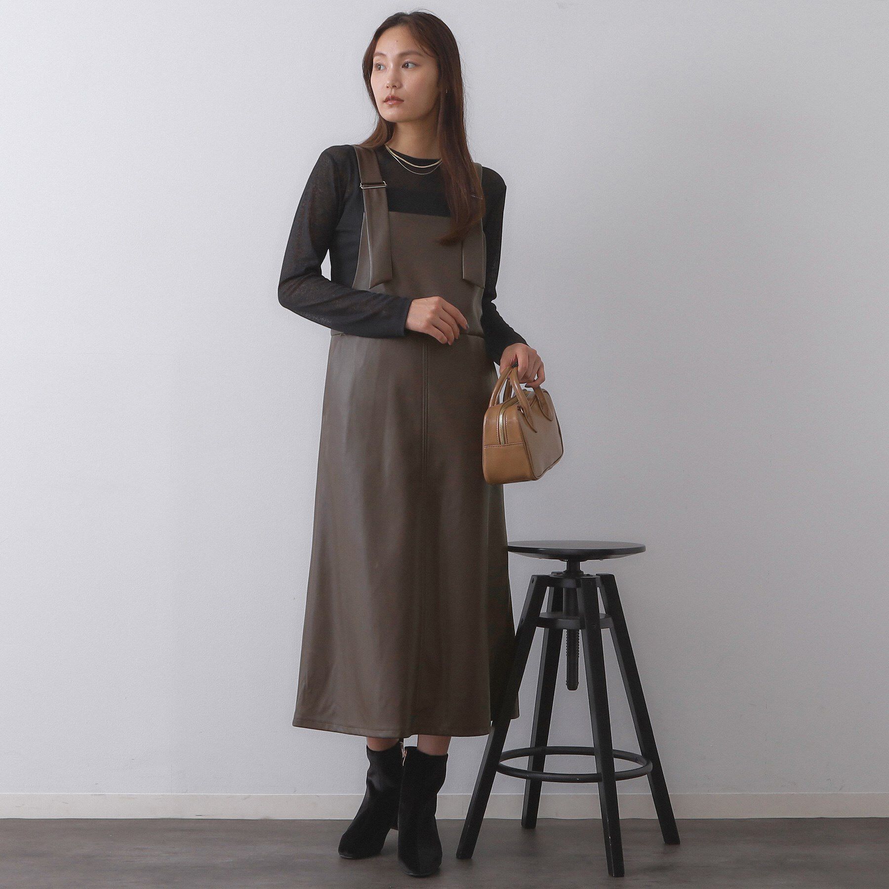 OPAQUE.CLIP「レザー調フレアジャンスカ【洗える】」|ワンピース|