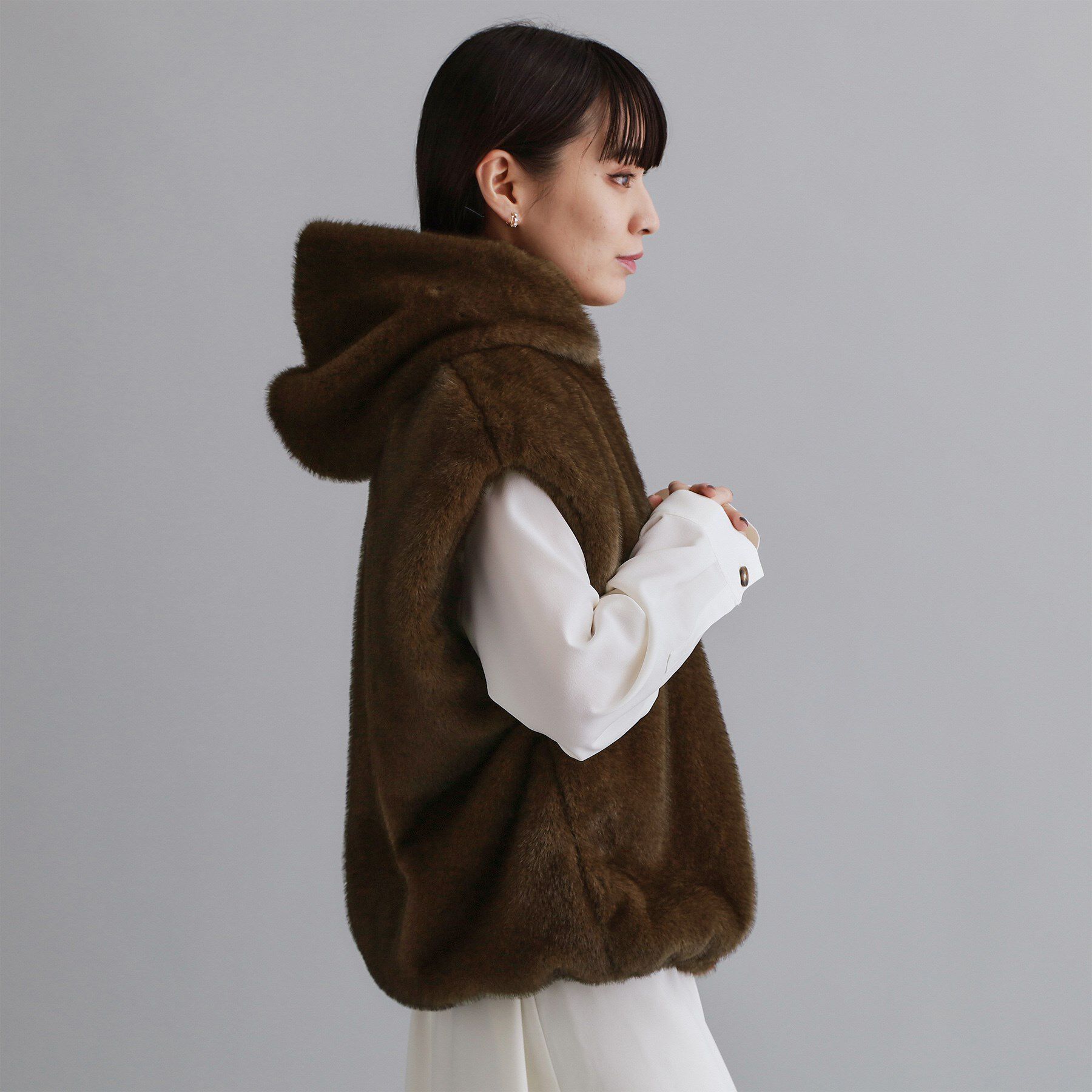 OPAQUE.CLIP「【es】ミンクライクフェイクファーフードベスト【洗える】」|ベスト・ジレ|