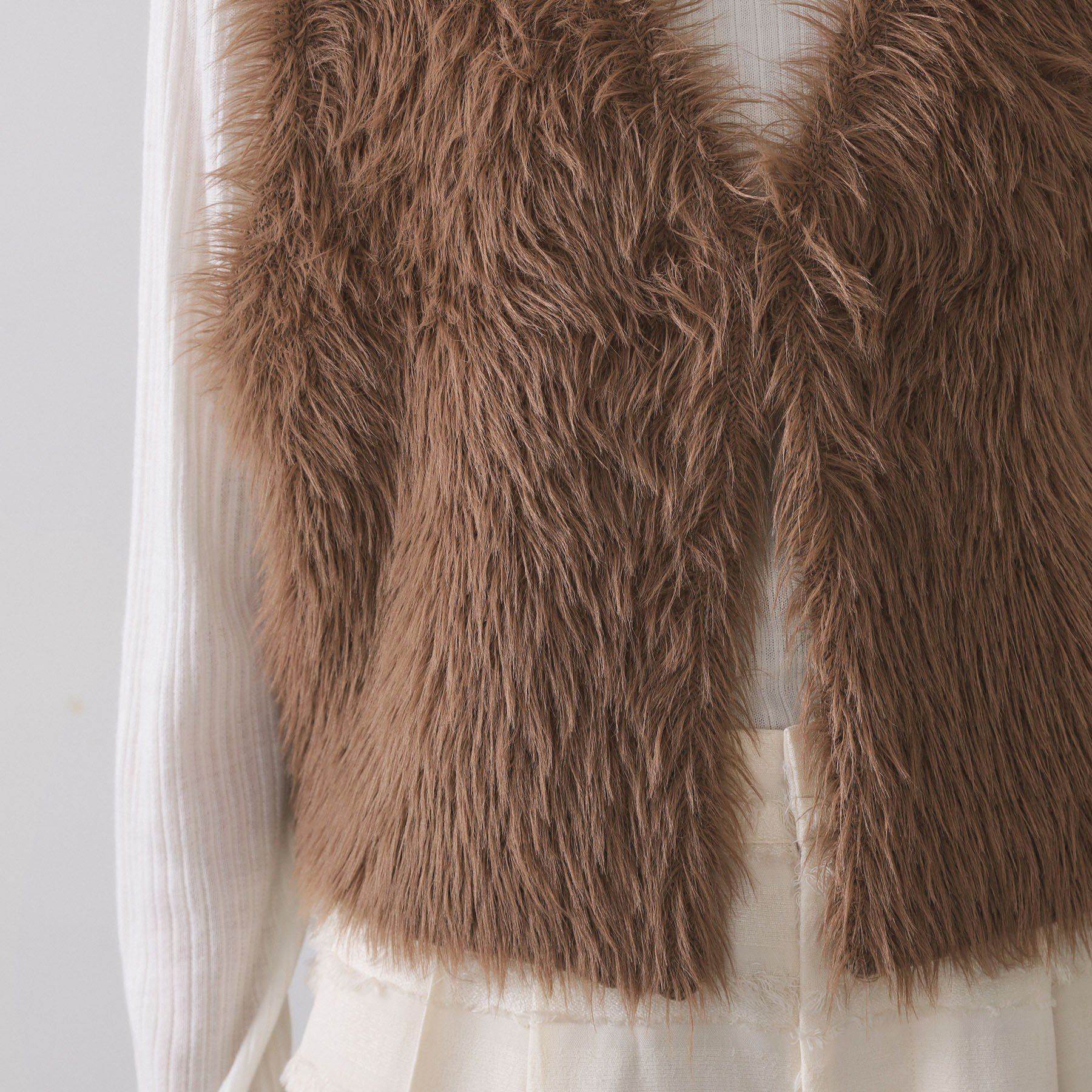 OPAQUE.CLIP「《andGIRL掲載》シャギーニット ショートベスト【洗濯機OK】」|ベスト・ジレ|