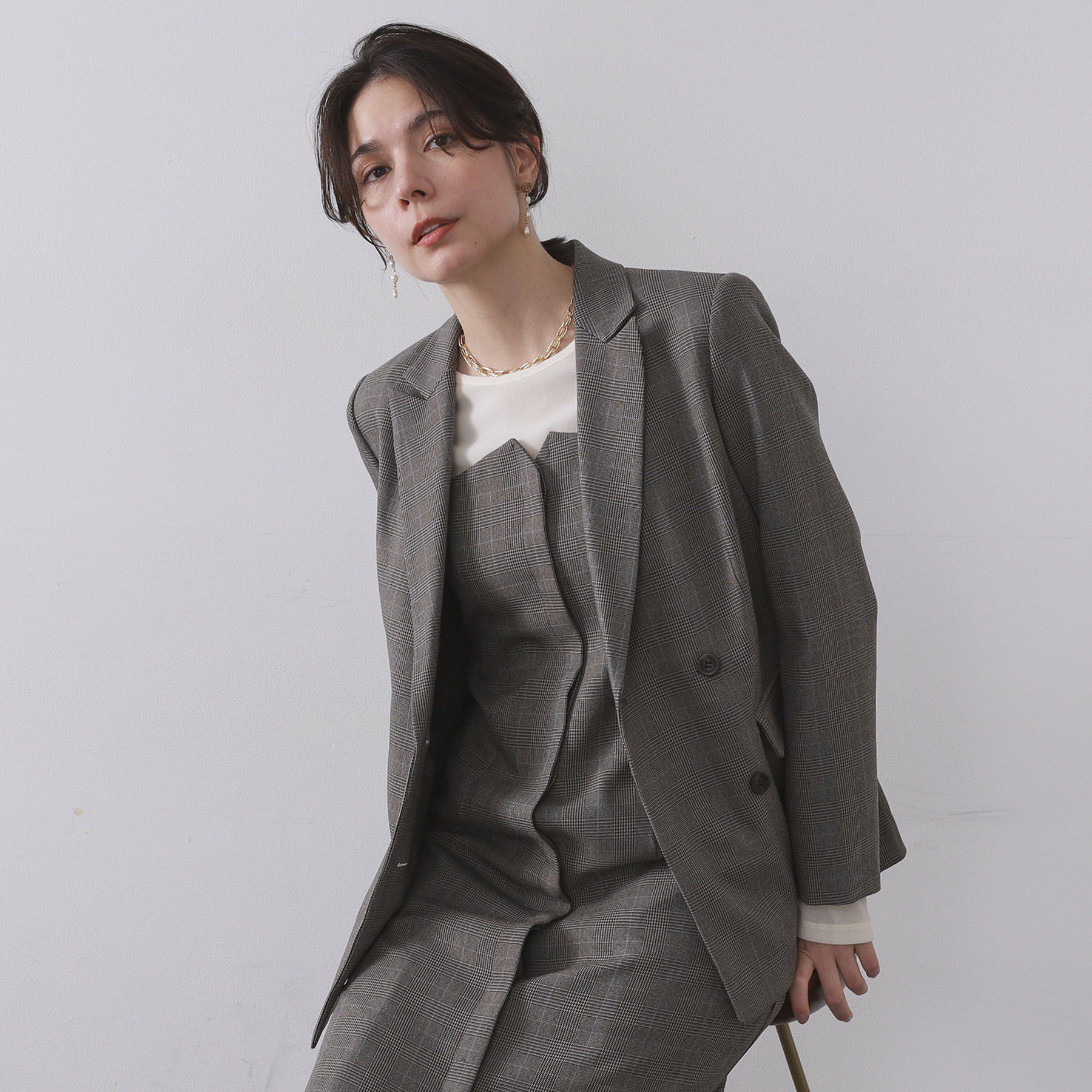 OPAQUE.CLIP「グレンチェックダブルジャケット/セットアップ対応可【洗える】」|テーラードジャケット|