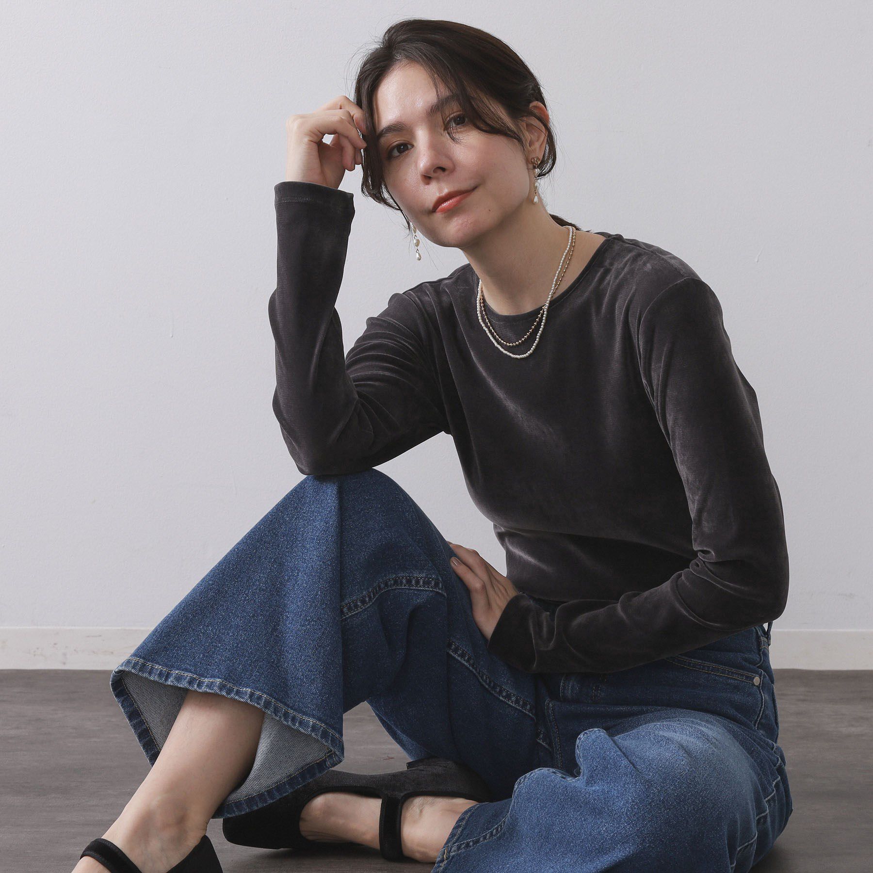 OPAQUE.CLIP「フロッキーチュールトップス【洗濯機OK】」|Tシャツ・カットソー|チャコールグレー(0