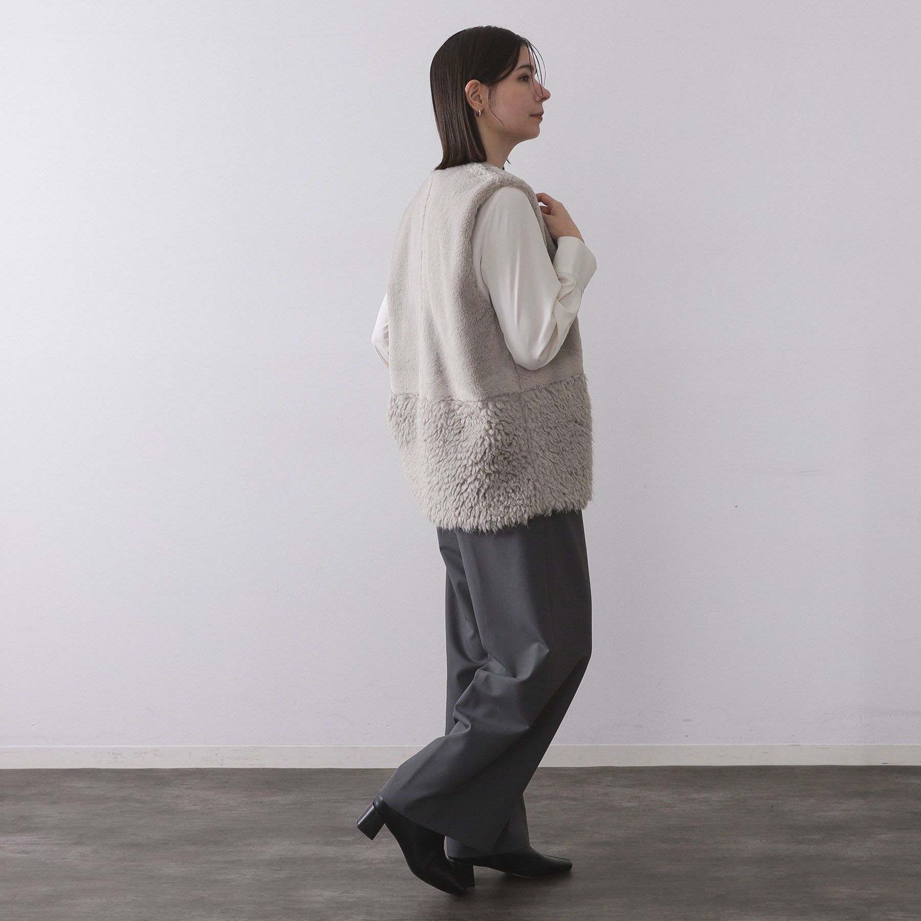 OPAQUE.CLIP「フェイクファー&times;フェイクボアドッキングジレ【洗濯機OK】」|ベスト・ジレ|