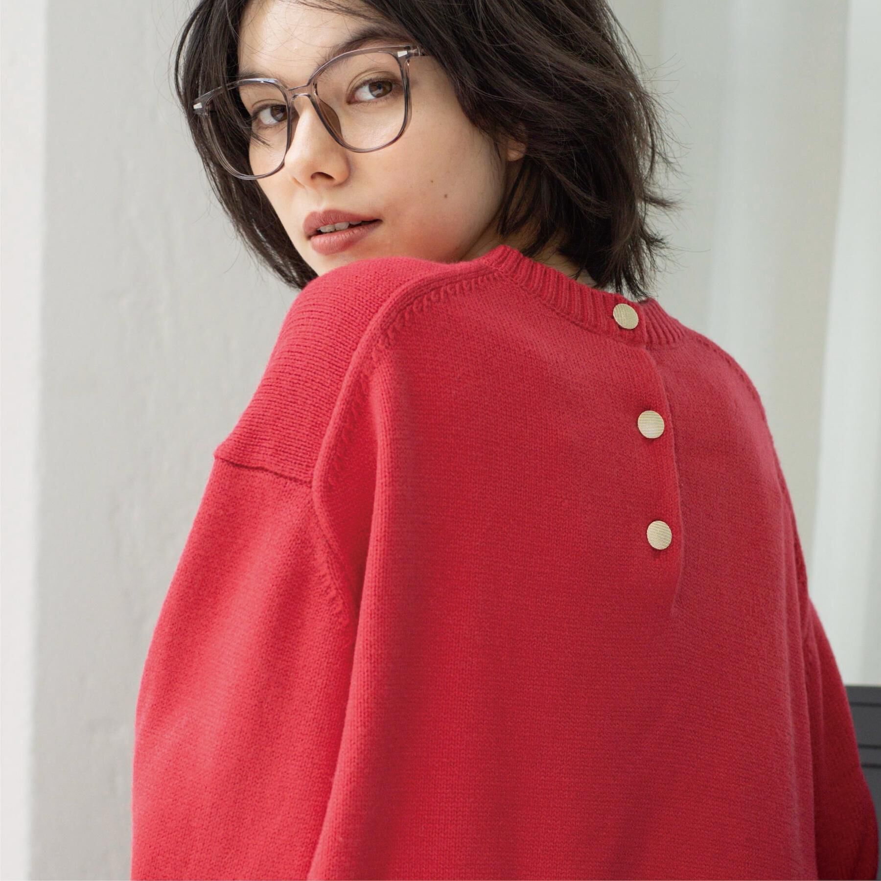 OPAQUE.CLIP「バックボタンリラクシーニット【洗濯機OK】」|ニット・セーター|ピンク(073)