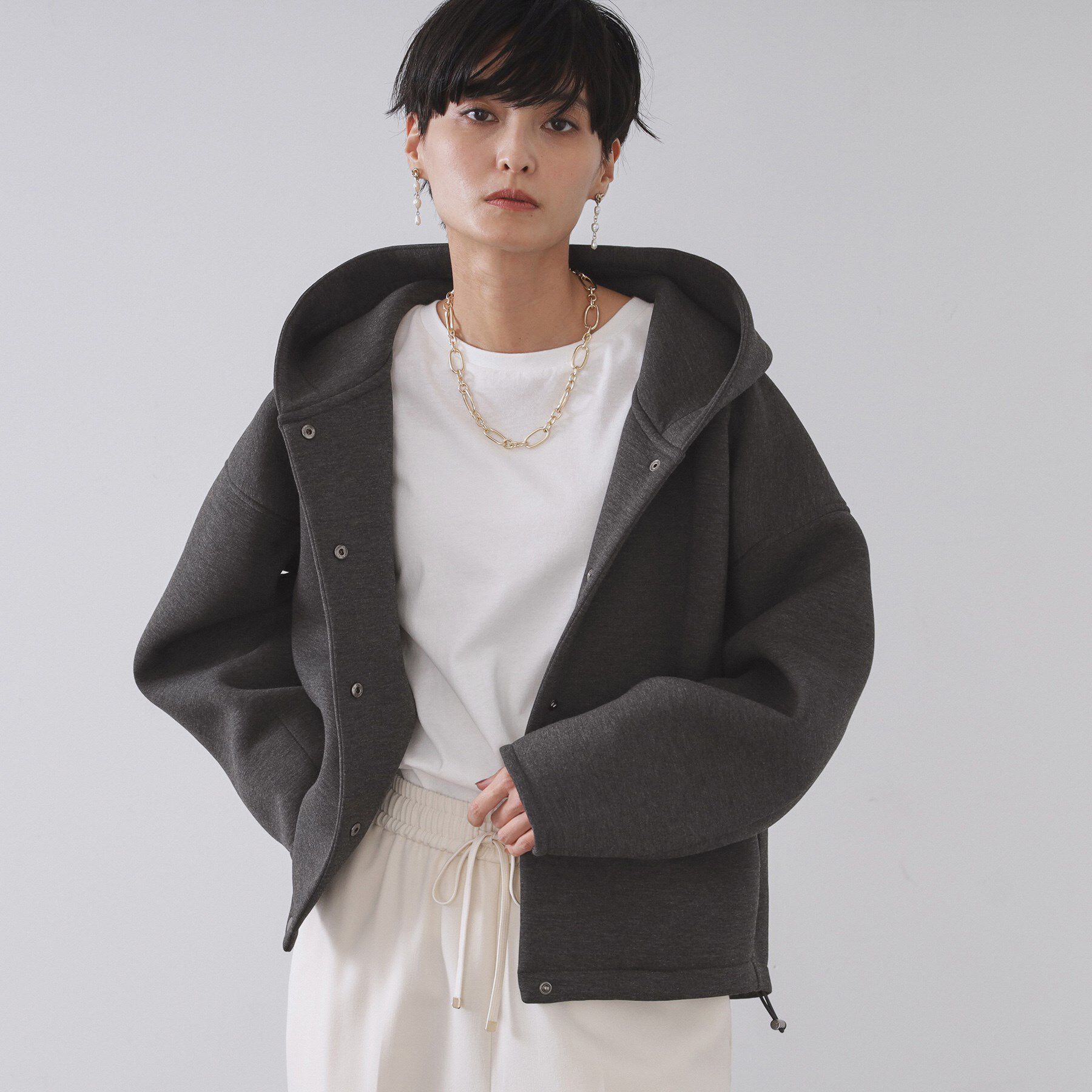 OPAQUE.CLIP「フーディブルゾン【洗濯機OK】」|ブルゾン・スタジャン|チャコールグレー(0