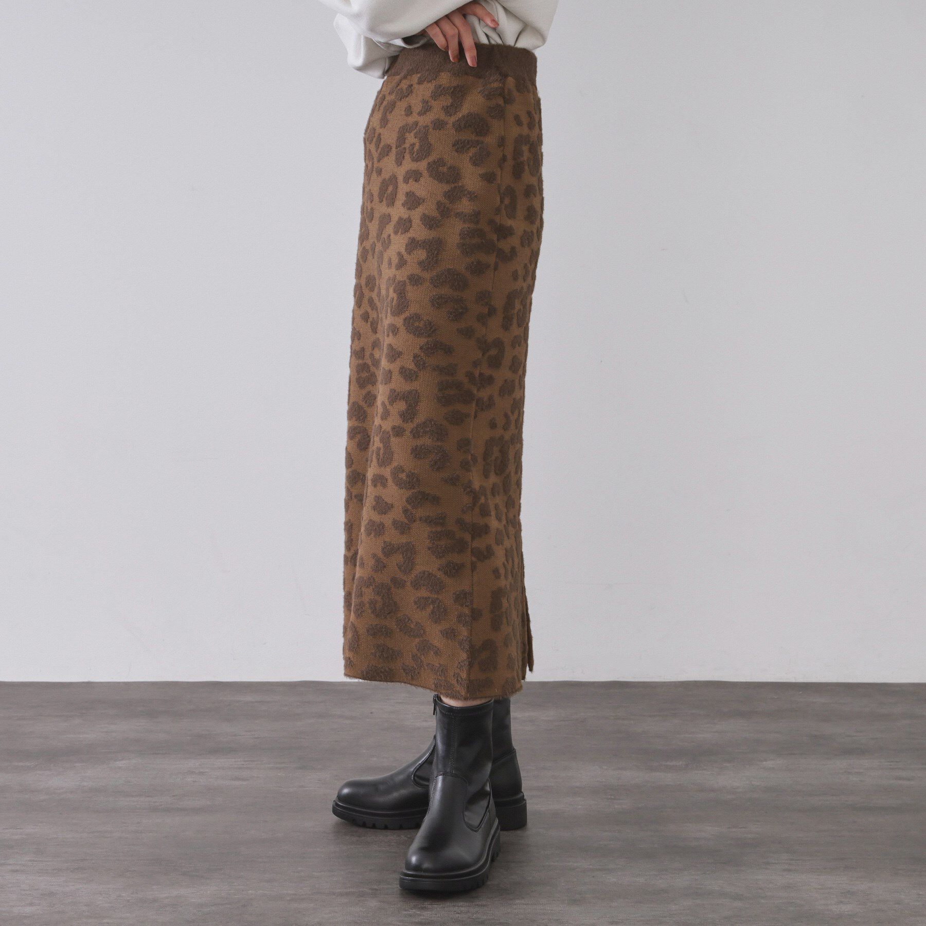 OPAQUE.CLIP「レオパードジャカードニットスカート【洗濯機OK】」|スカート|