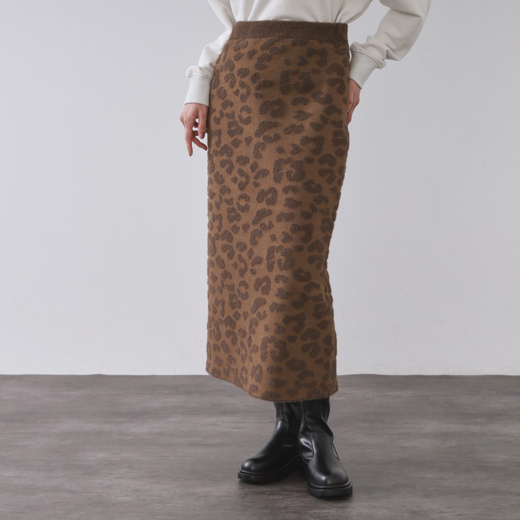 OPAQUE.CLIP「レオパードジャカードニットスカート【洗濯機OK】」|スカート|ブラウン(143)