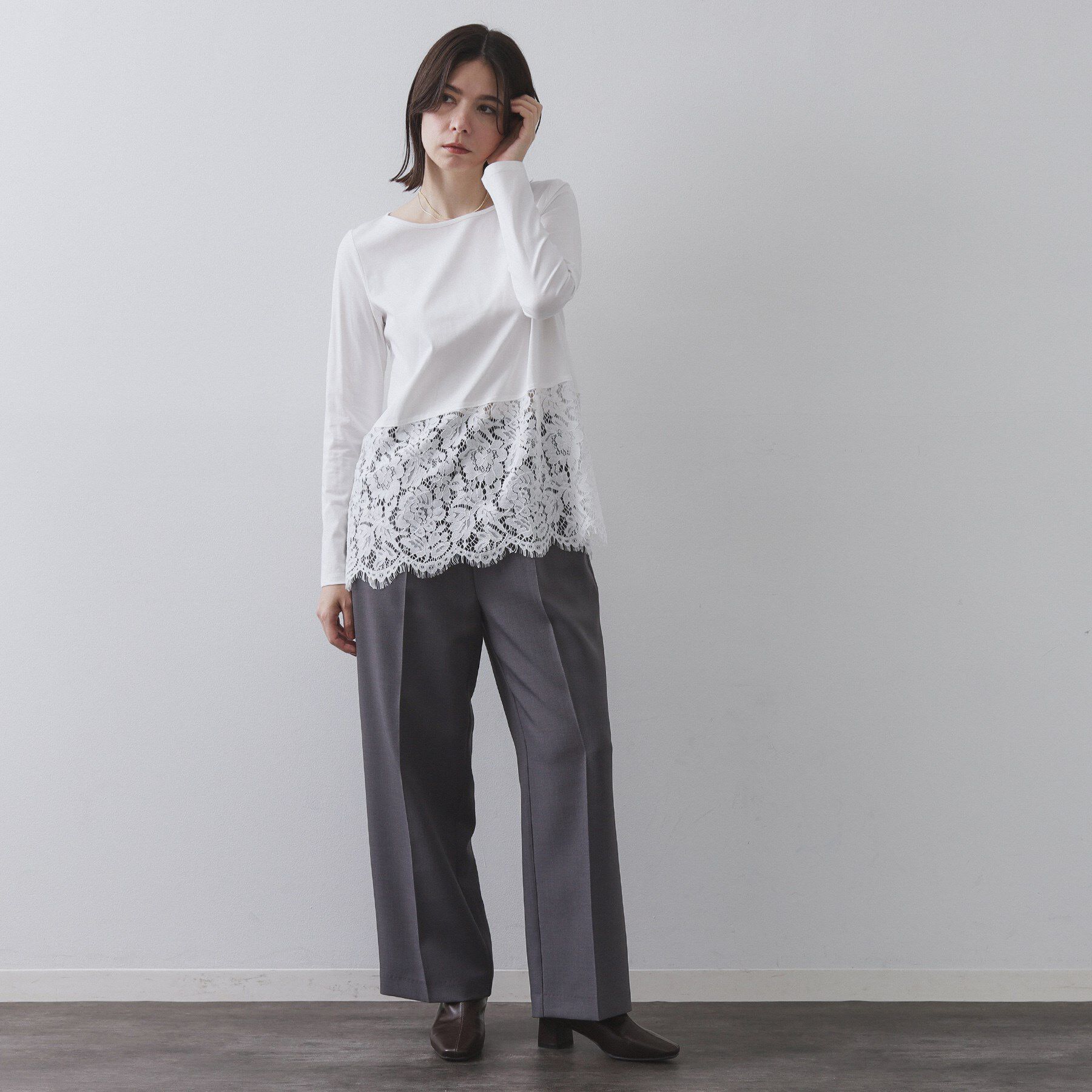 OPAQUE.CLIP「裾レースカットソー【洗濯機OK】」|Tシャツ・カットソー|