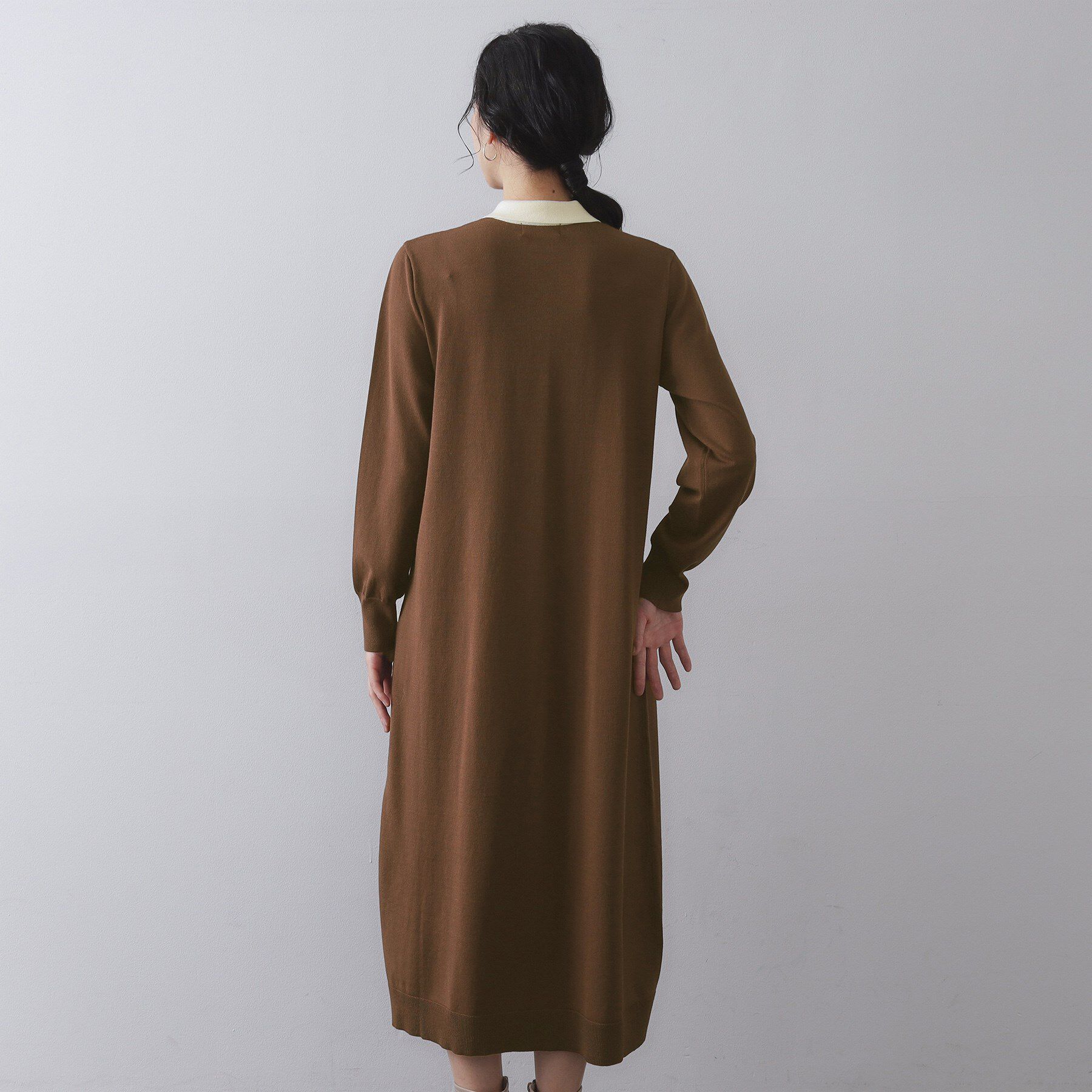 OPAQUE.CLIP「配色ポロ衿ニットワンピース【洗濯機OK】」|ワンピース|