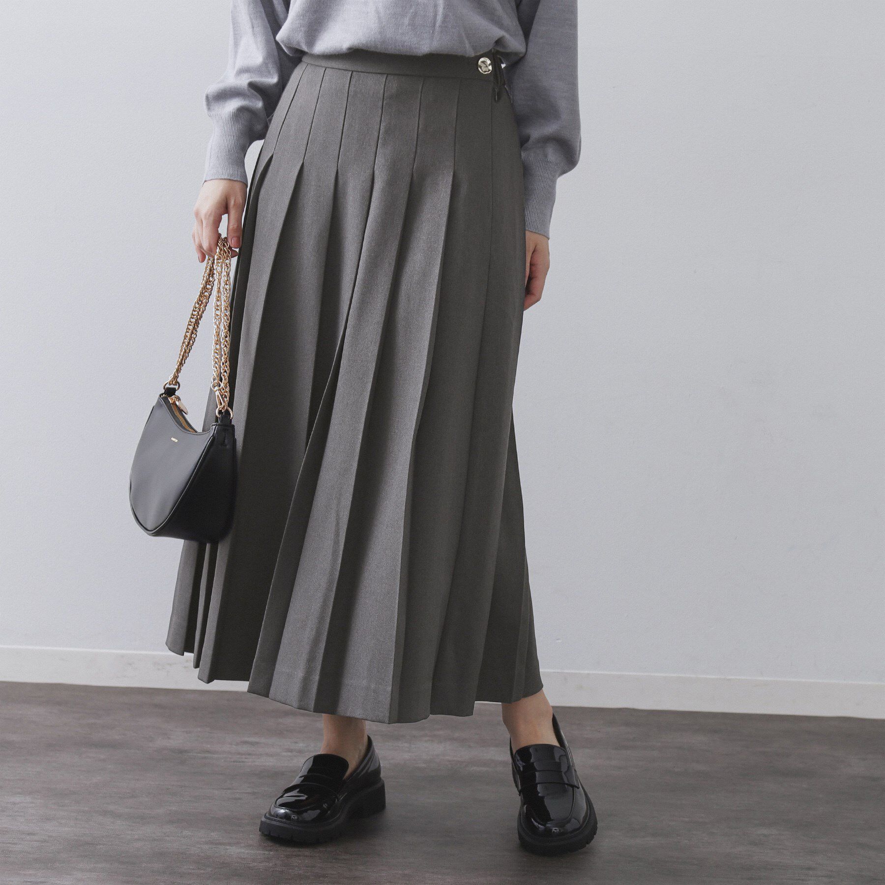 OPAQUE.CLIP「ワイドプリーツスカート【洗濯機OK】」|スカート|グレー(012)