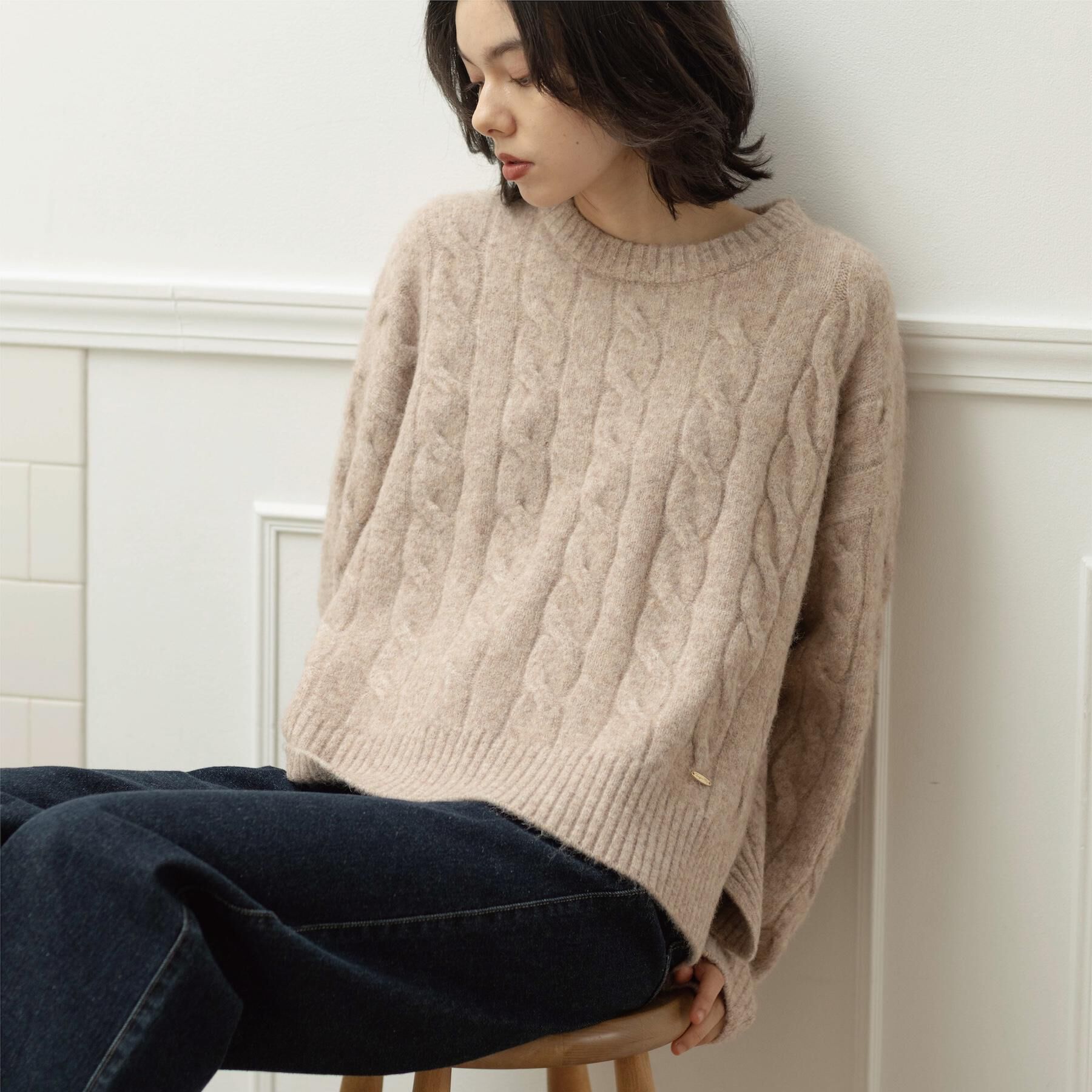 OPAQUE.CLIP「MIXミドルゲージケーブルニット【洗濯機OK】」|ニット・セーター|