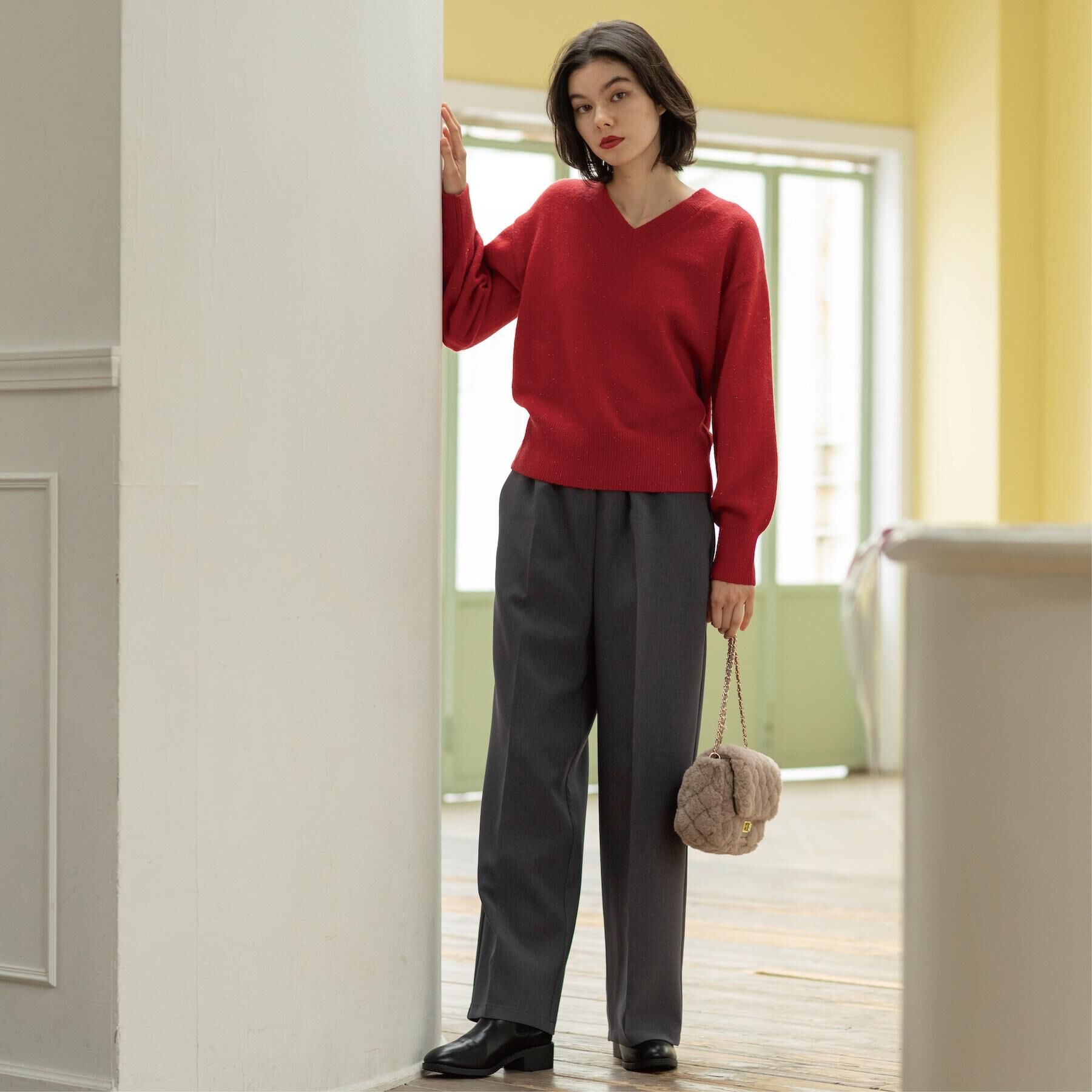 OPAQUE.CLIP「Vネックラメニット【洗濯機OK】」|ニット・セーター|