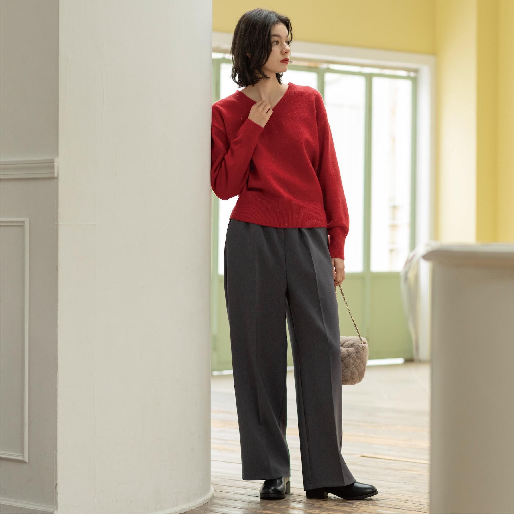 OPAQUE.CLIP「Vネックラメニット【洗濯機OK】」|ニット・セーター|