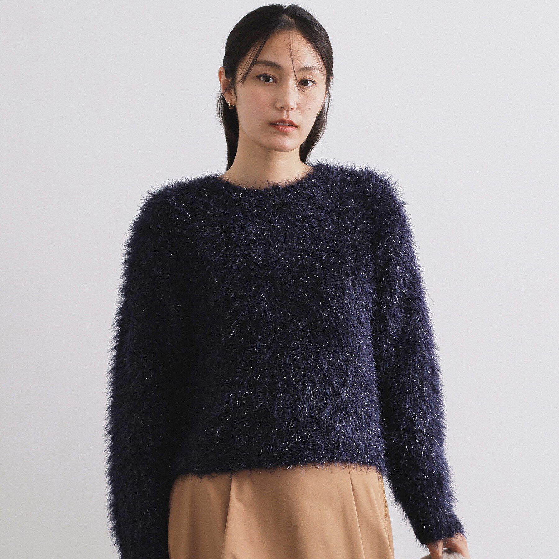 OPAQUE.CLIP「シャギーラメニット【洗濯機OK】」|ニット・セーター|ネイビー(094)