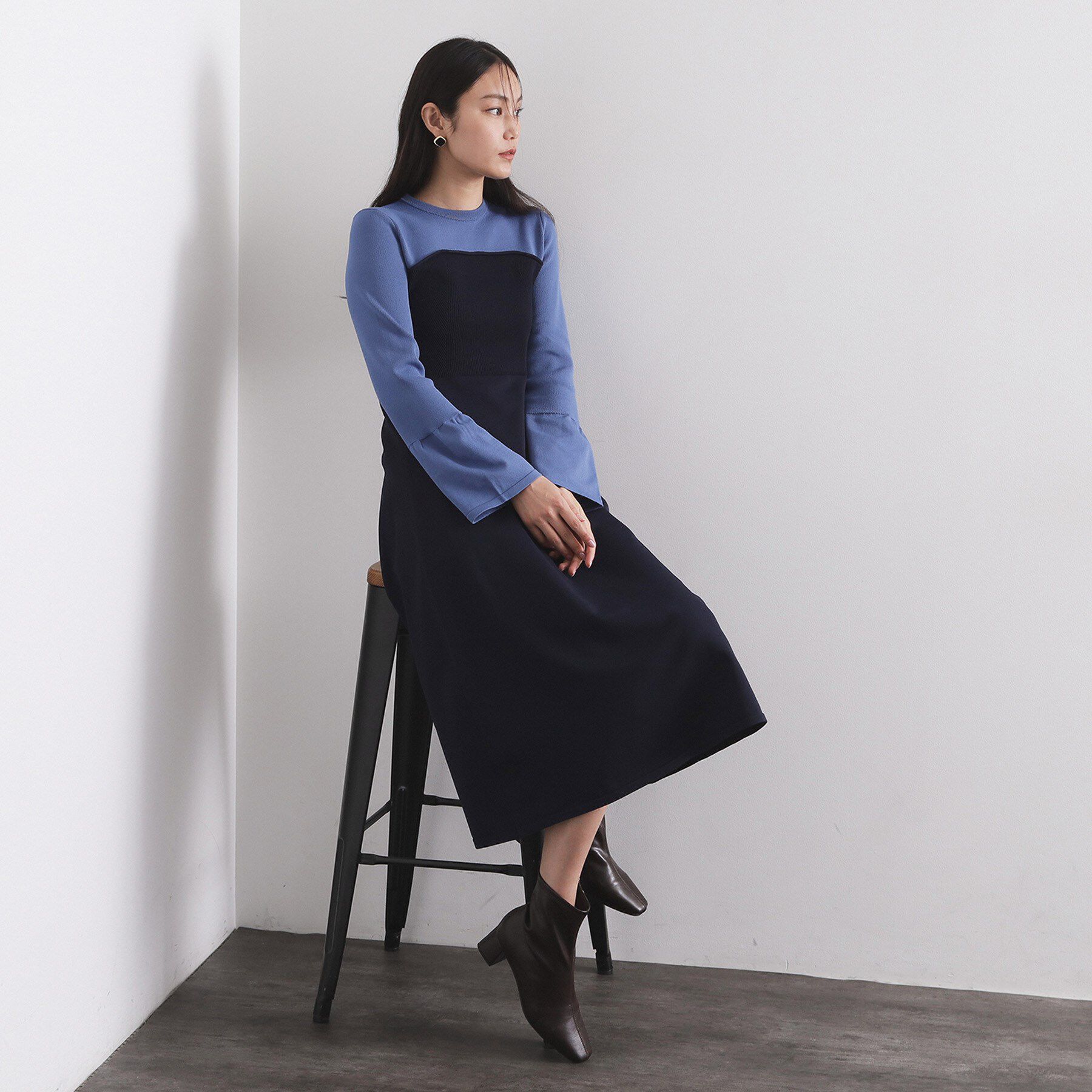 OPAQUE.CLIP「配色ビスチェニットワンピース【洗濯機OK】」|ワンピース|ネイビー(594)