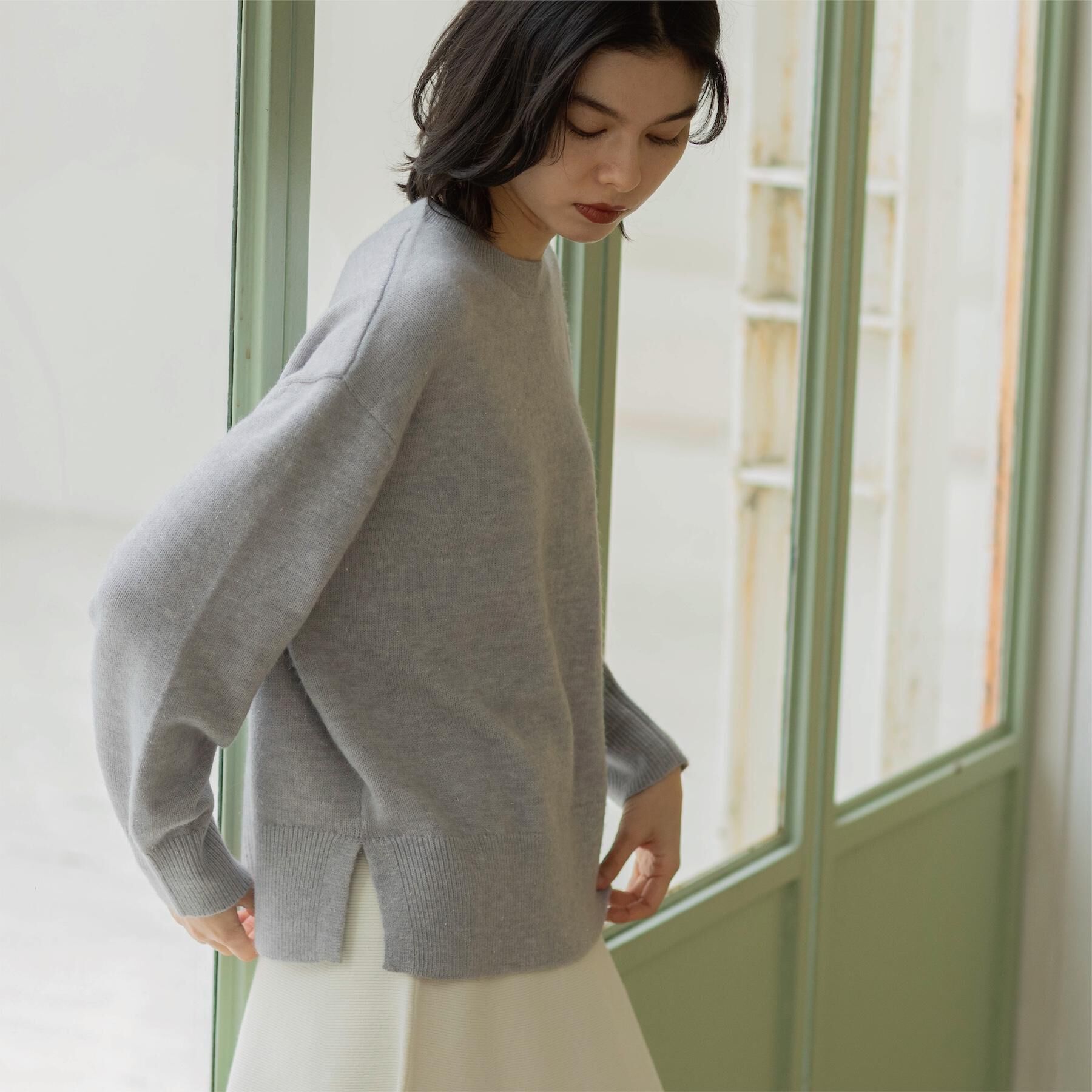 OPAQUE.CLIP「きらきらクルーミドルゲージニット【洗濯機OK】」|ニット・セーター|