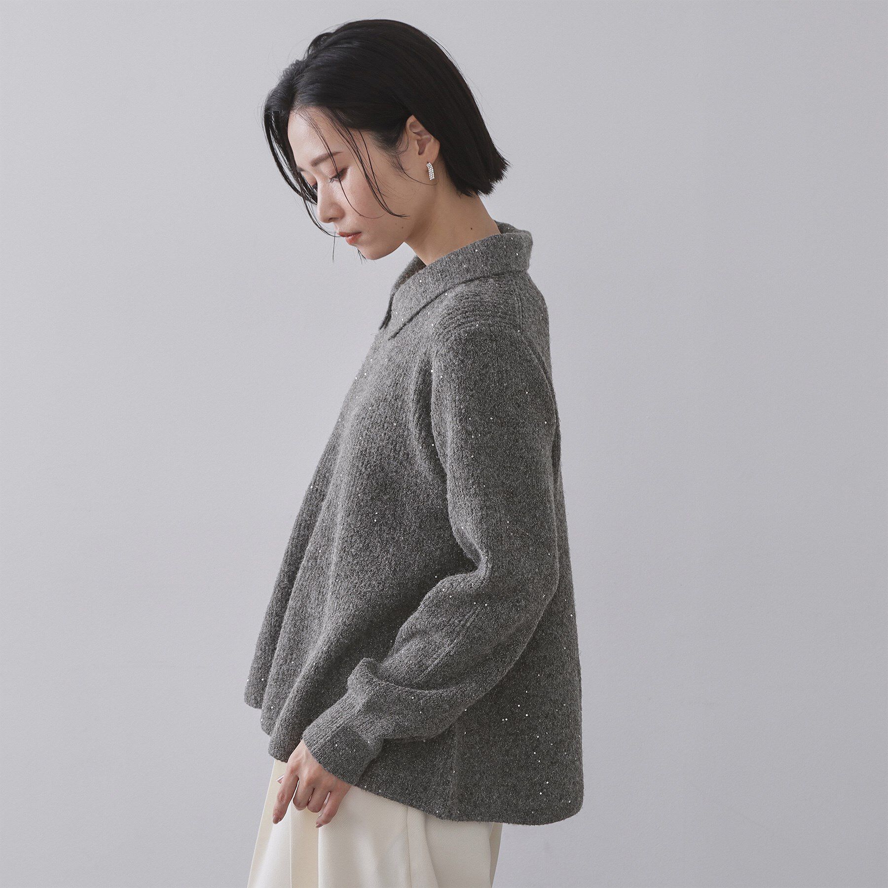 OPAQUE.CLIP「スパンコールラメ衿2WAYペプラムニット【洗濯機OK】」|ニット・セーター|