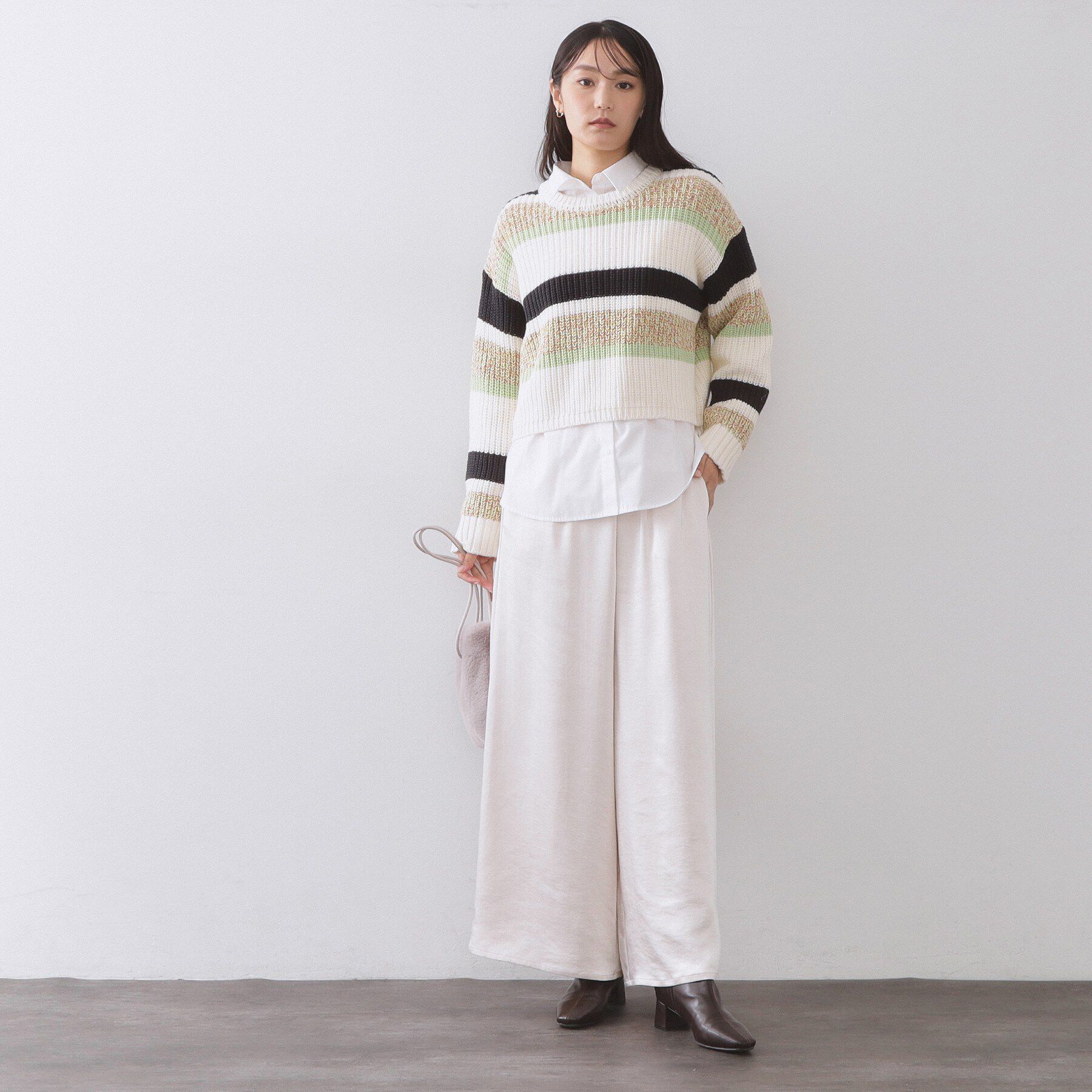 OPAQUE.CLIP「カラーボーダーミドルゲージニット」|ニット・セーター|