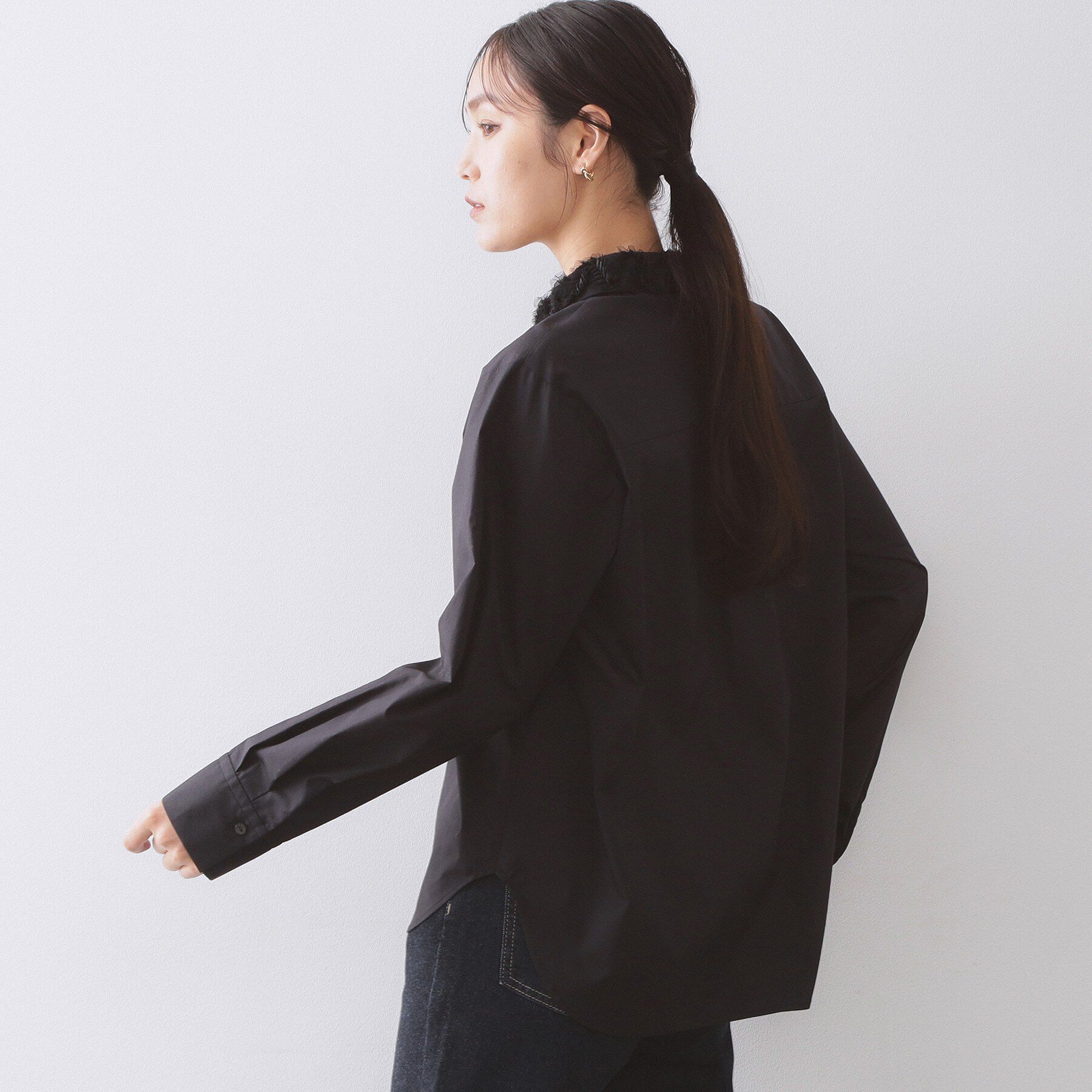 OPAQUE.CLIP「襟チュールシャツ【洗濯機OK】」|シャツ・ブラウス|