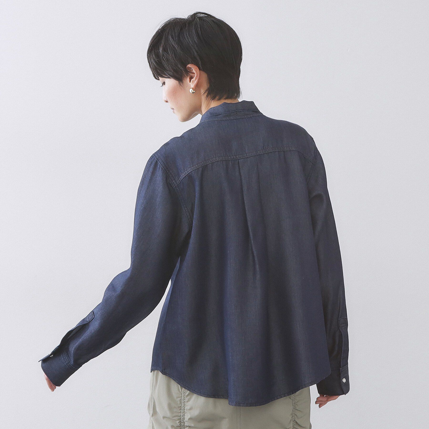 OPAQUE.CLIP「セルロース混デニムボウタイブラウス【洗濯機OK】」|シャツ・ブラウス|