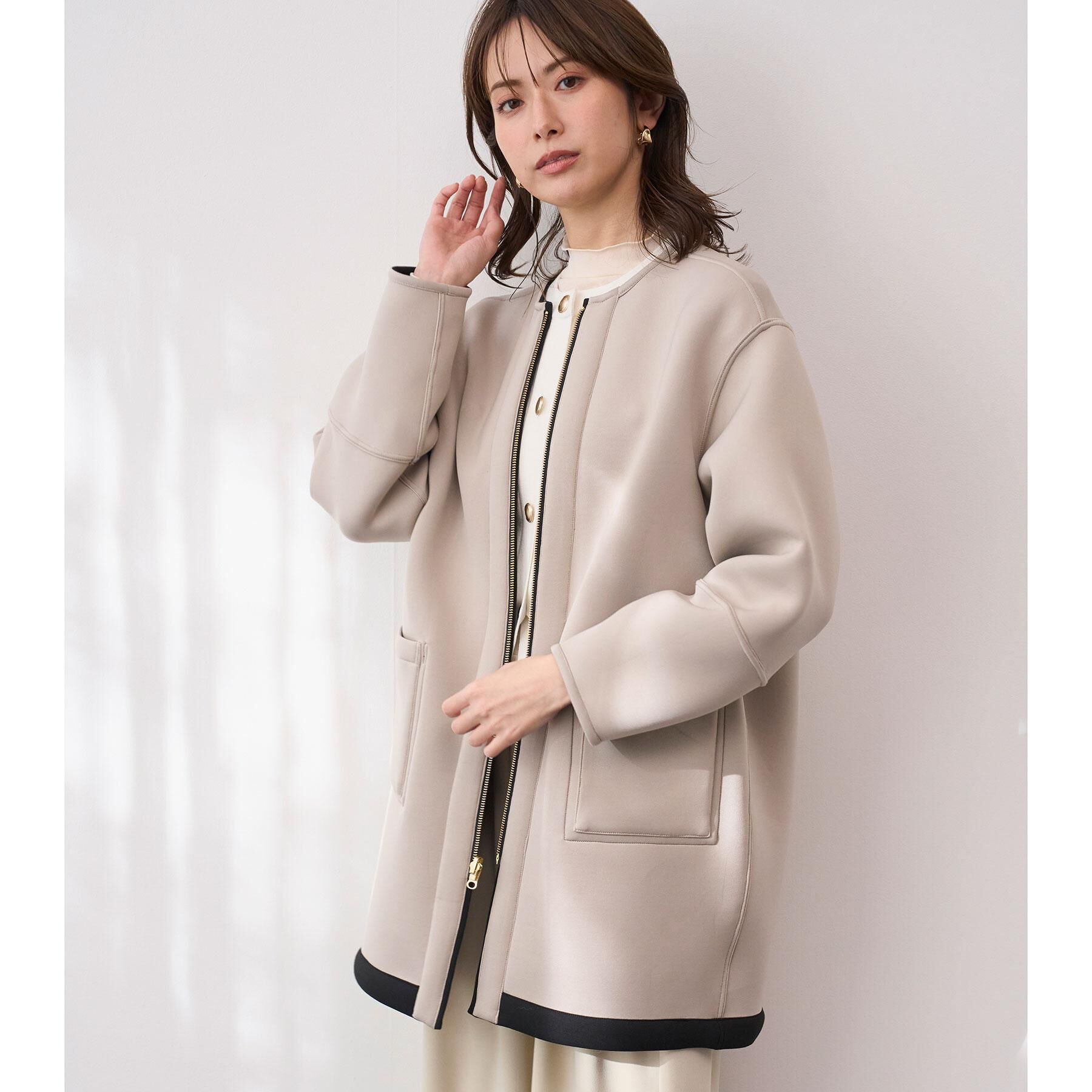 OPAQUE.CLIP「リバーシブル配色ノーカラーコート【洗濯機OK】」|ノーカラーコート|