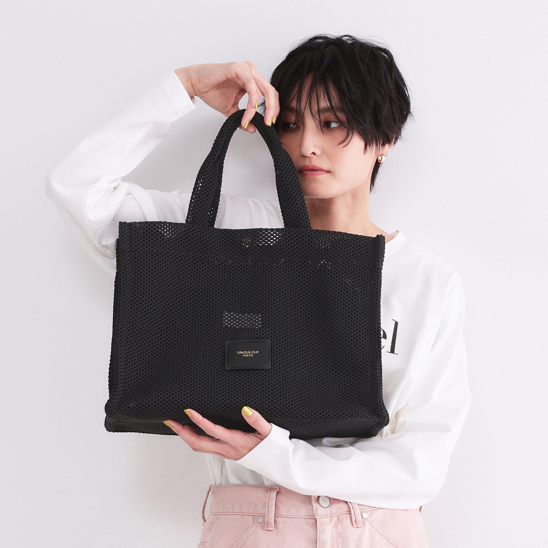 OPAQUE.CLIP「メッシュスクエアトートバッグ【2WAY／A4サイズ対応】」|トートバッグ|ブラック(019)