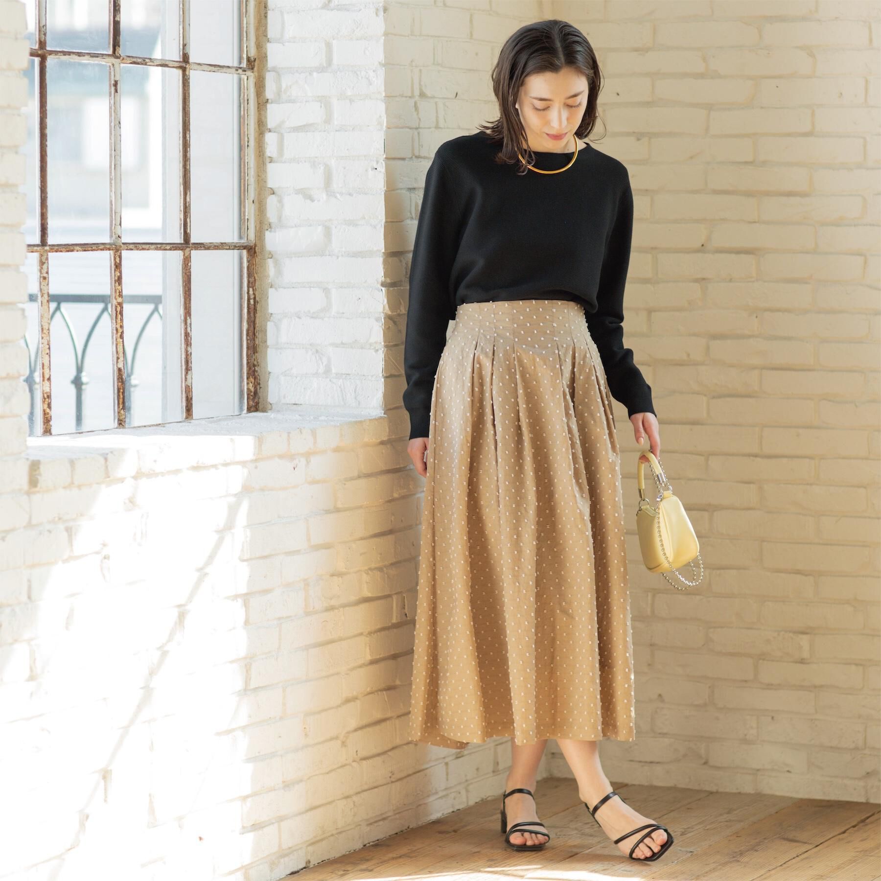 OPAQUE.CLIP「ドビードットタックフレアスカート【洗濯機OK】」|スカート|