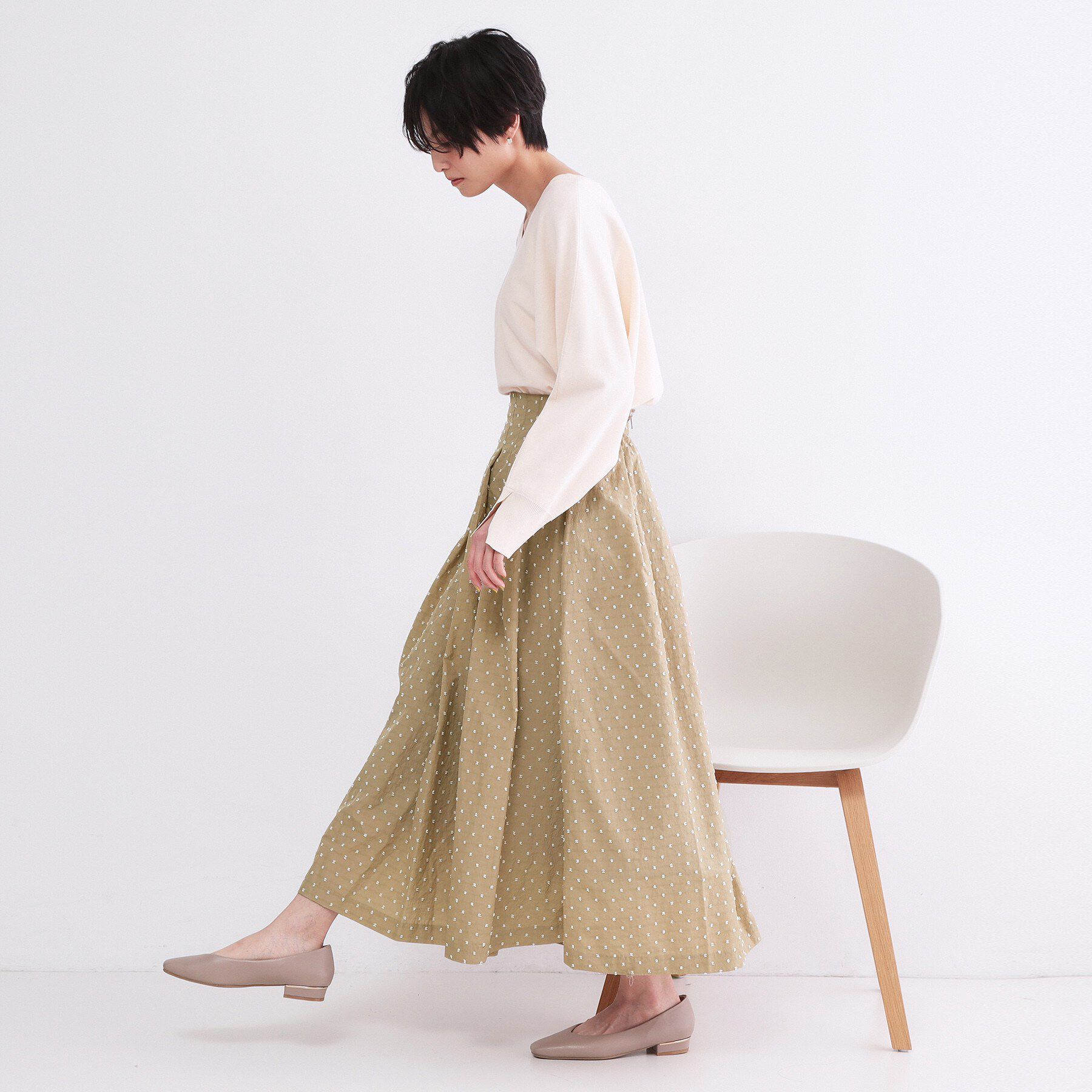 OPAQUE.CLIP「ドビードットタックフレアスカート【洗濯機OK】」|スカート|