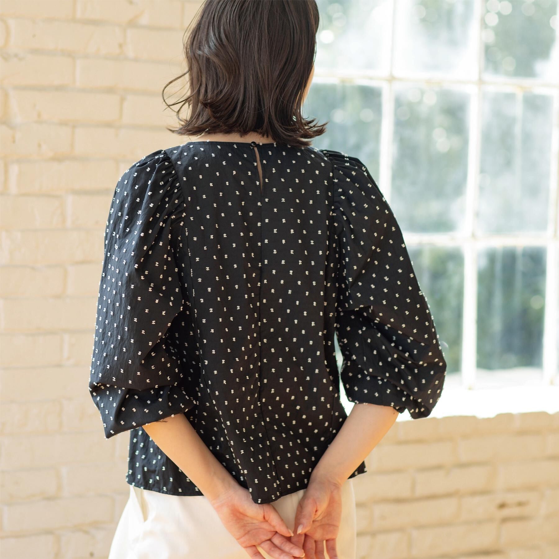 OPAQUE.CLIP「ドビードットパフスリーブブラウス【洗濯機OK】」|シャツ・ブラウス|