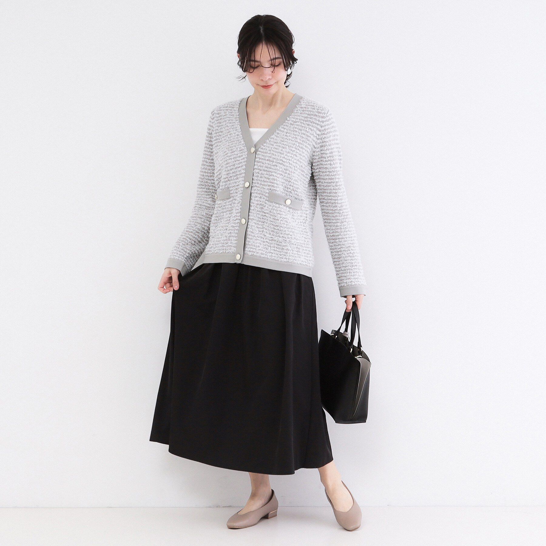 OPAQUE.CLIP「ツイードライクVネックニットカーディガン【洗濯機OK】」|カーディガン|